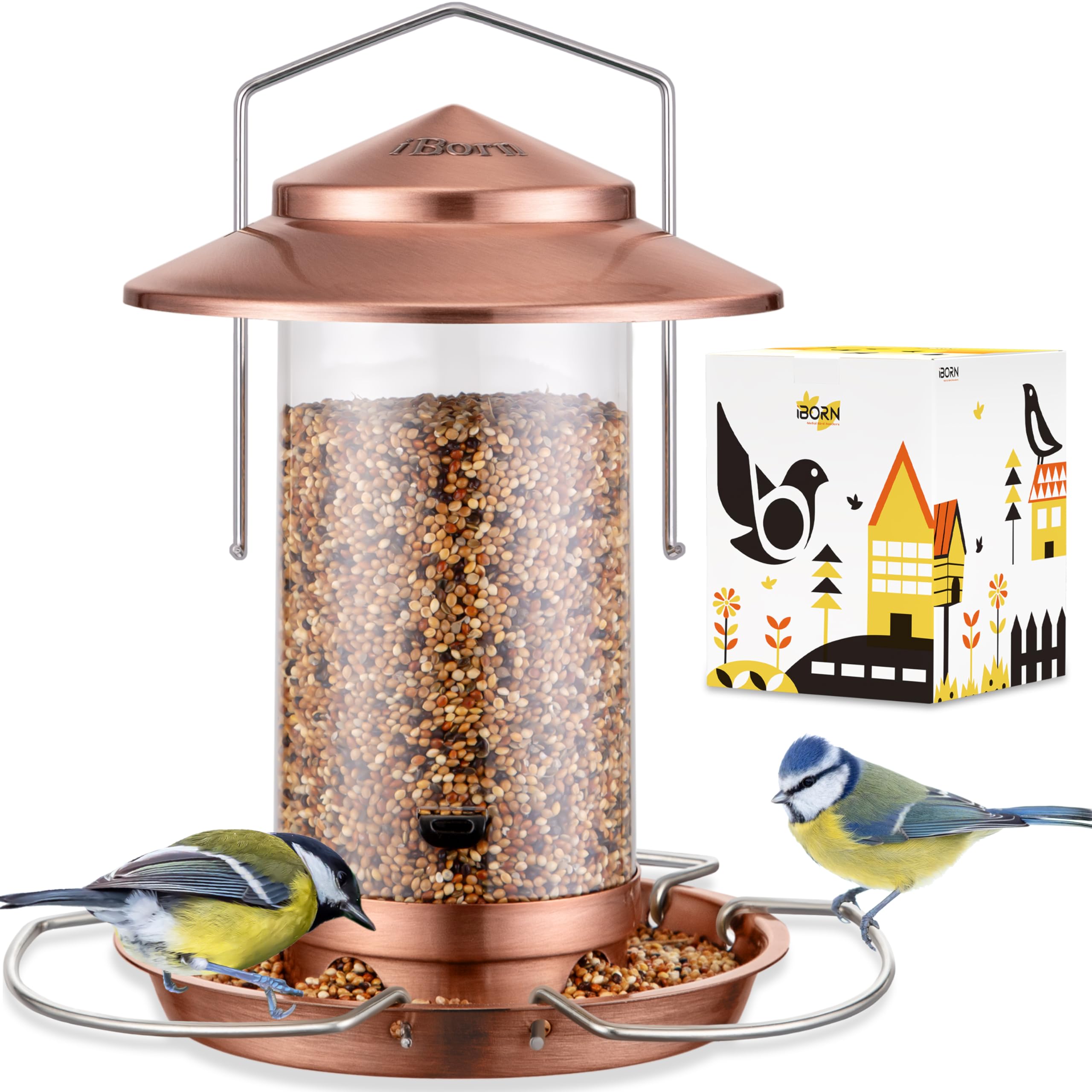 iBorn Bird Feeder Metal Squirrel Chew-Proof Bird Feeders