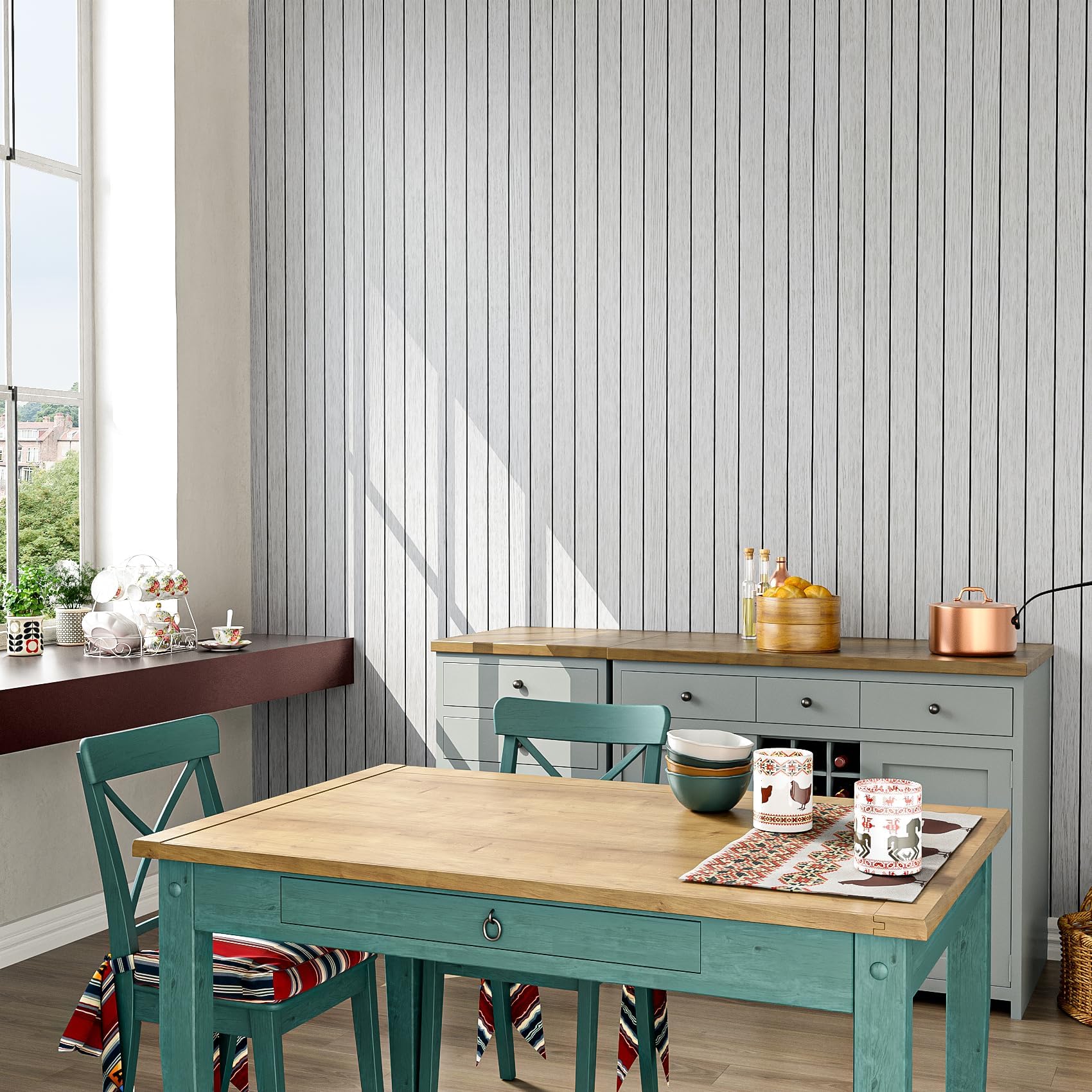 Decotalk Samoprzylepne panele ścienne 3D, do pokoju dziecięcego, 90 x 500 cm, szara, tapeta samoprzylepna, drewniane panele ścienne, miękkie, pogrubione, drewniane panele ścienne, dekoracja ścienna