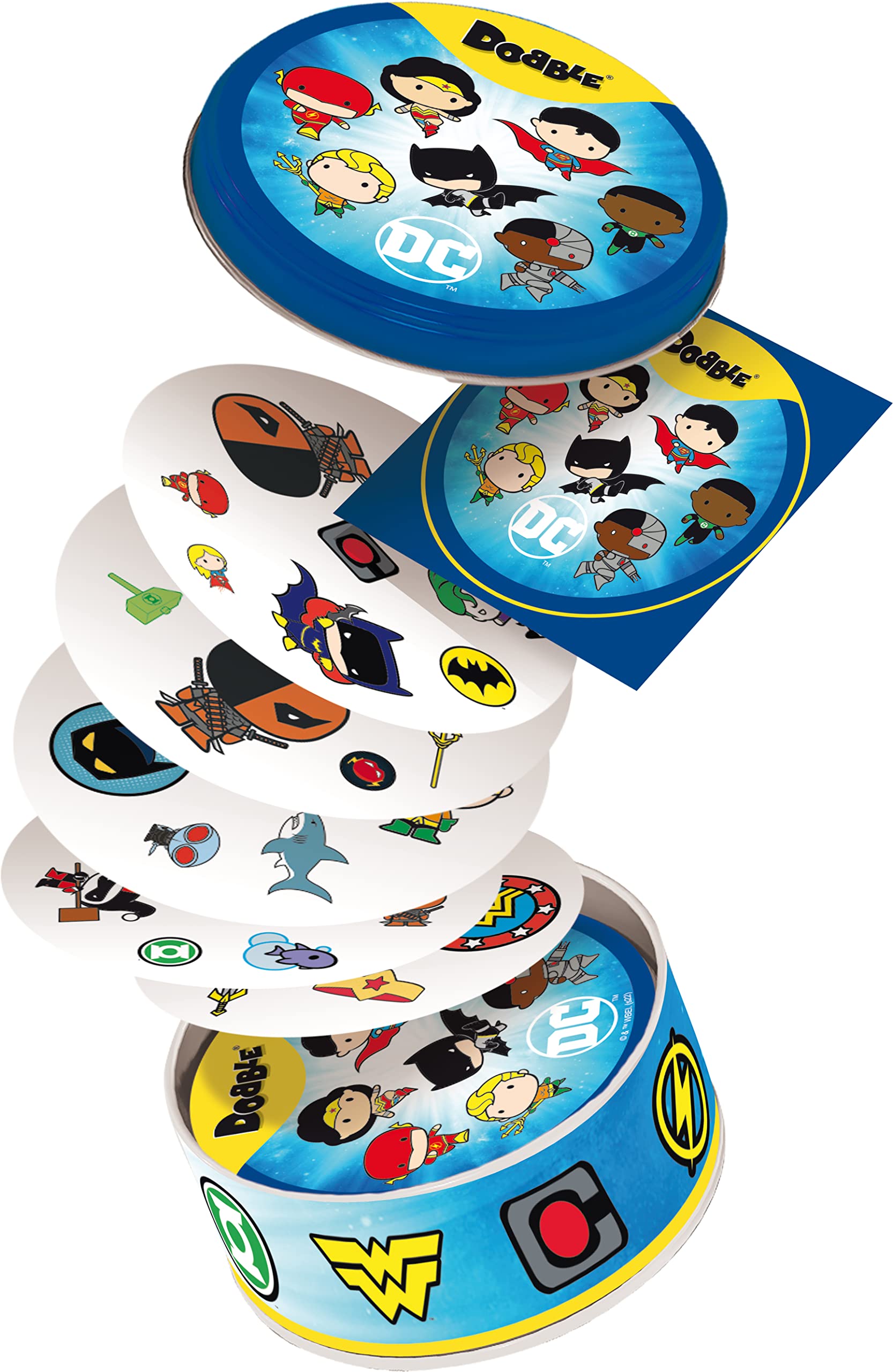 Juego De Cartas Dobble DC Comics – Edición Especial Con Batman, Superman Y Wonder Woman, De 2 A 8 Jugadores, 15 Minutos
