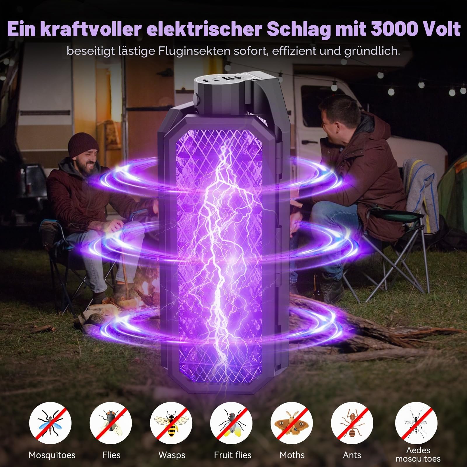 2 in 1 Elektrische Fliegenklatsche, Fliegenlampe,USB Aufladbarer, Faltbar Tischgerät/Wandgerät/Handgerät Mückenklatsche, Anti Mücken Lampe für Innen Outdoor Schlafzimmer Haus Patio Hinterhof (Schwarz)
