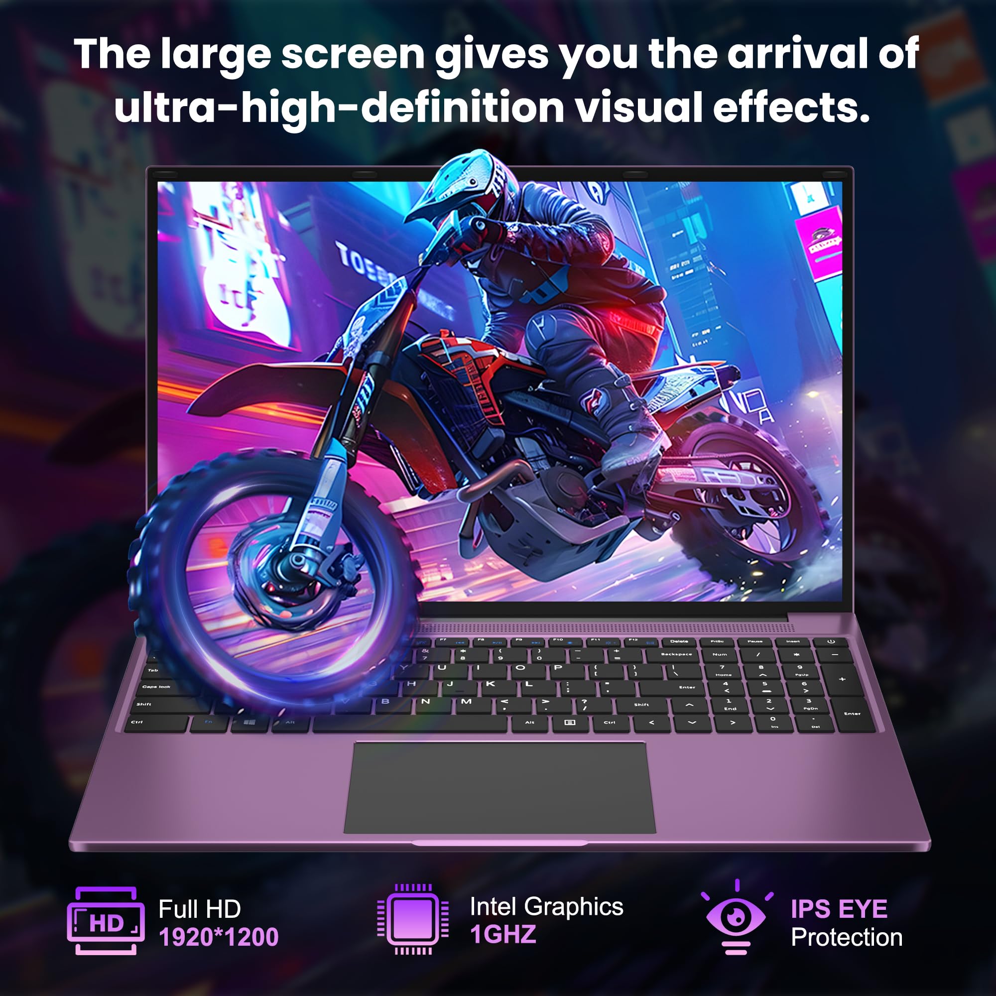 jumper 16 Zoll Laptop 16GB RAM 1152GB SSD für Unternehmen und Studenten | IPS 1920x1200 Display, TF Erweitern 512GB, N150(3,6 GHz), 2 Stereo-Lautsprecher, USB 3.0/Mini HDMI/38Wh Akku (Lila)