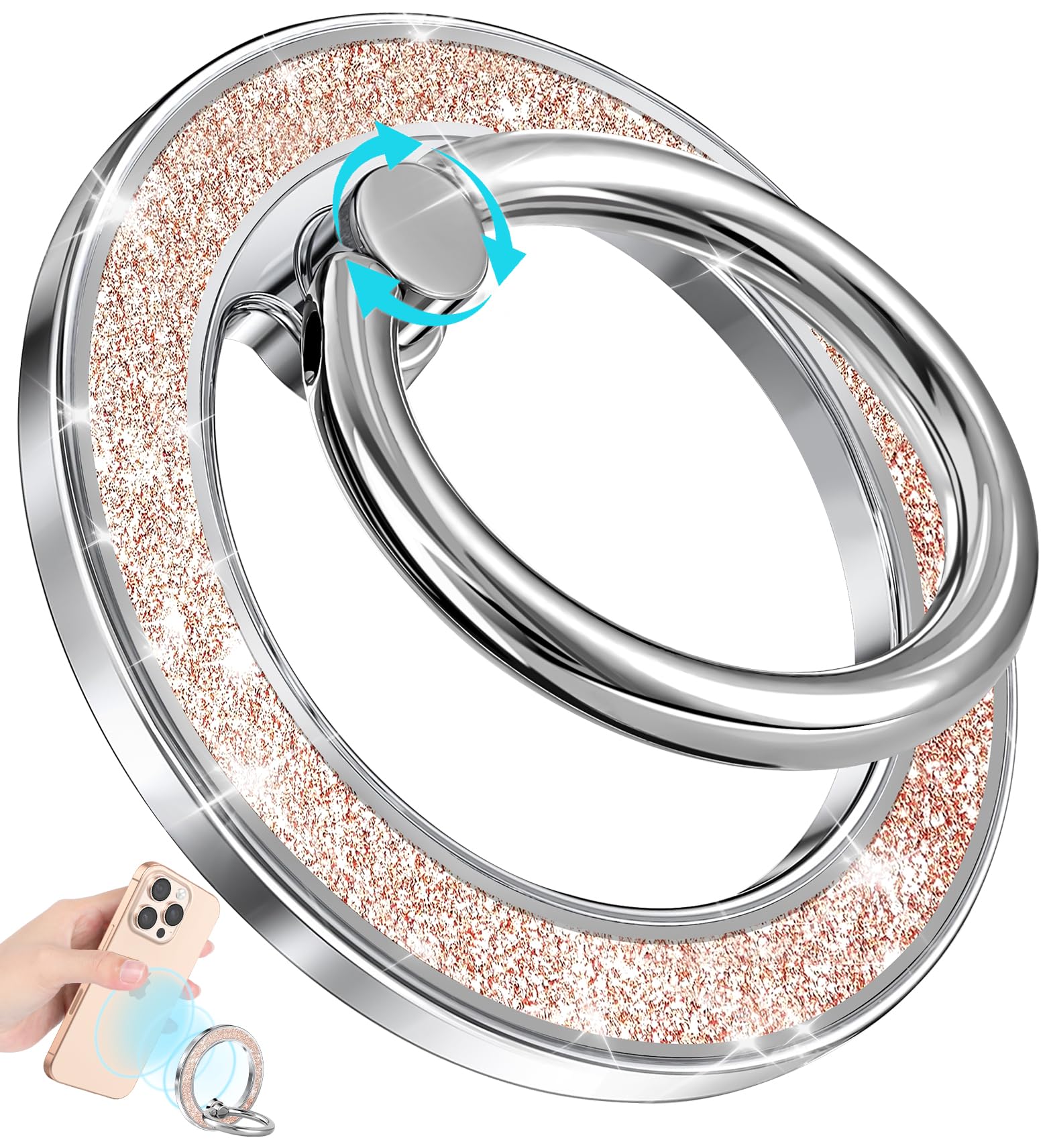 LISEVO Phone Ring Holder Compatible with MagSafe - Magnetic Cell Phone Grip for Women Cute Magnet Removable Finger Ring Grip Stand Glitter Shine for