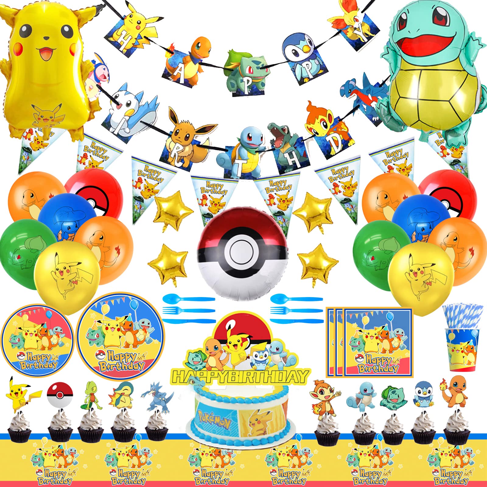 127 Pcs Cartoon Birthday Party Supplies,Cartoon Birthday Decorations for Kids Birthday Includes Birthday Banner Balloons Cutlery Sets & Plates Napkins Cake Topper And Table Cloth...