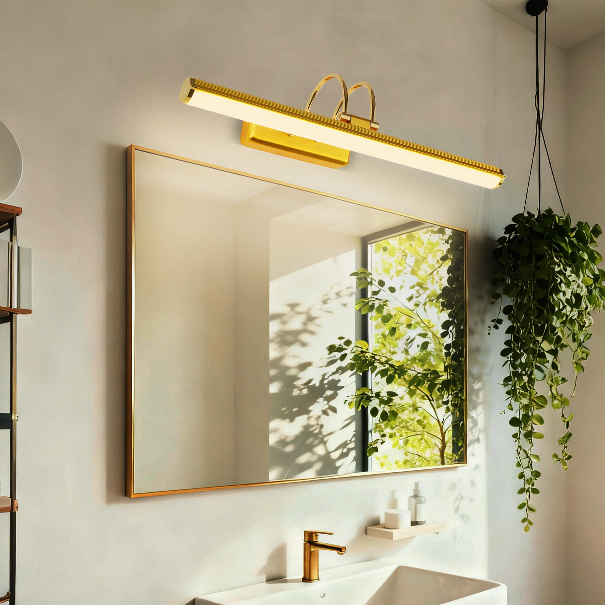 Lampada a Specchio da Bagno 42 cm LED Oro, Lampada da Parete Orientabile 12W IP44 Impermeabile, Moderna per Cucina Armadio
