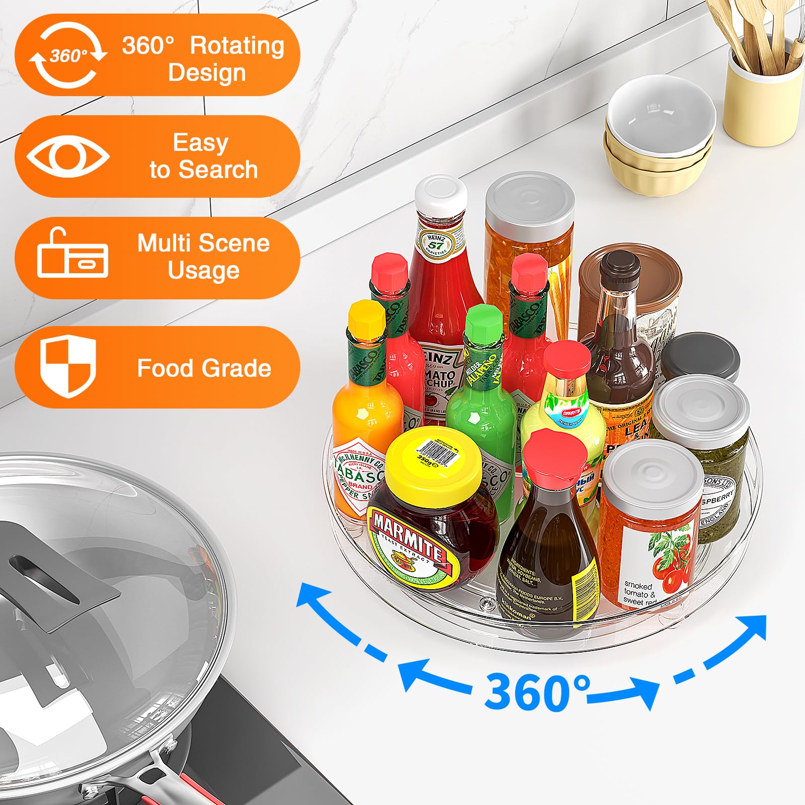 ZYNERY Drehteller Organizer Set - 23cm Holz & 21cm Plastik Lazy Susan Für Küche