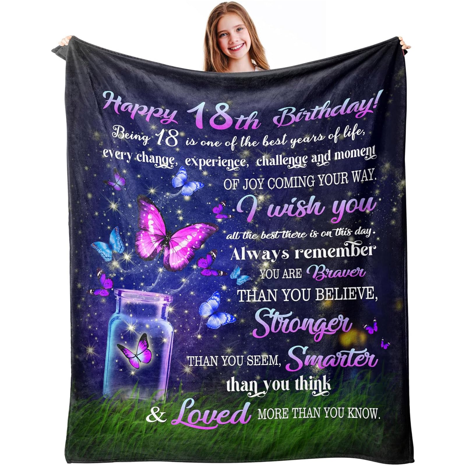 twirush 18th Birthday Gifts for Girls, 50" x 60" Gift for 18 Year Old Girl, Dreamy Butterfly Blanket for 2008, Gifts for Girl, Sister, Daughter, Granddaughter, Niece on Birthday (18th)