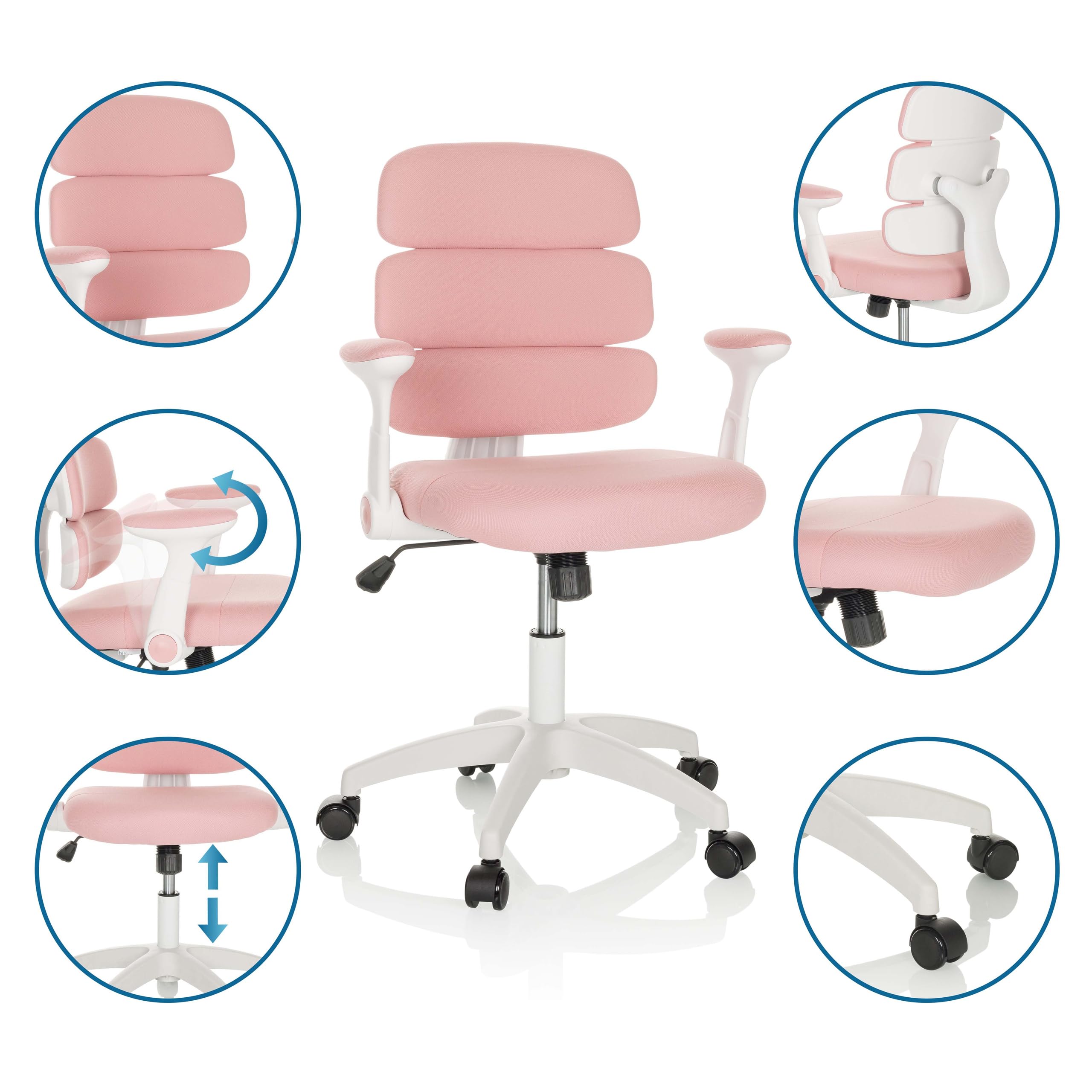 hjh OFFICE Dziecięce krzesło obrotowe Kid ERGOLINO W krzesło dziecięce z ergonomicznym oparciem, kolor różowy, 736429
