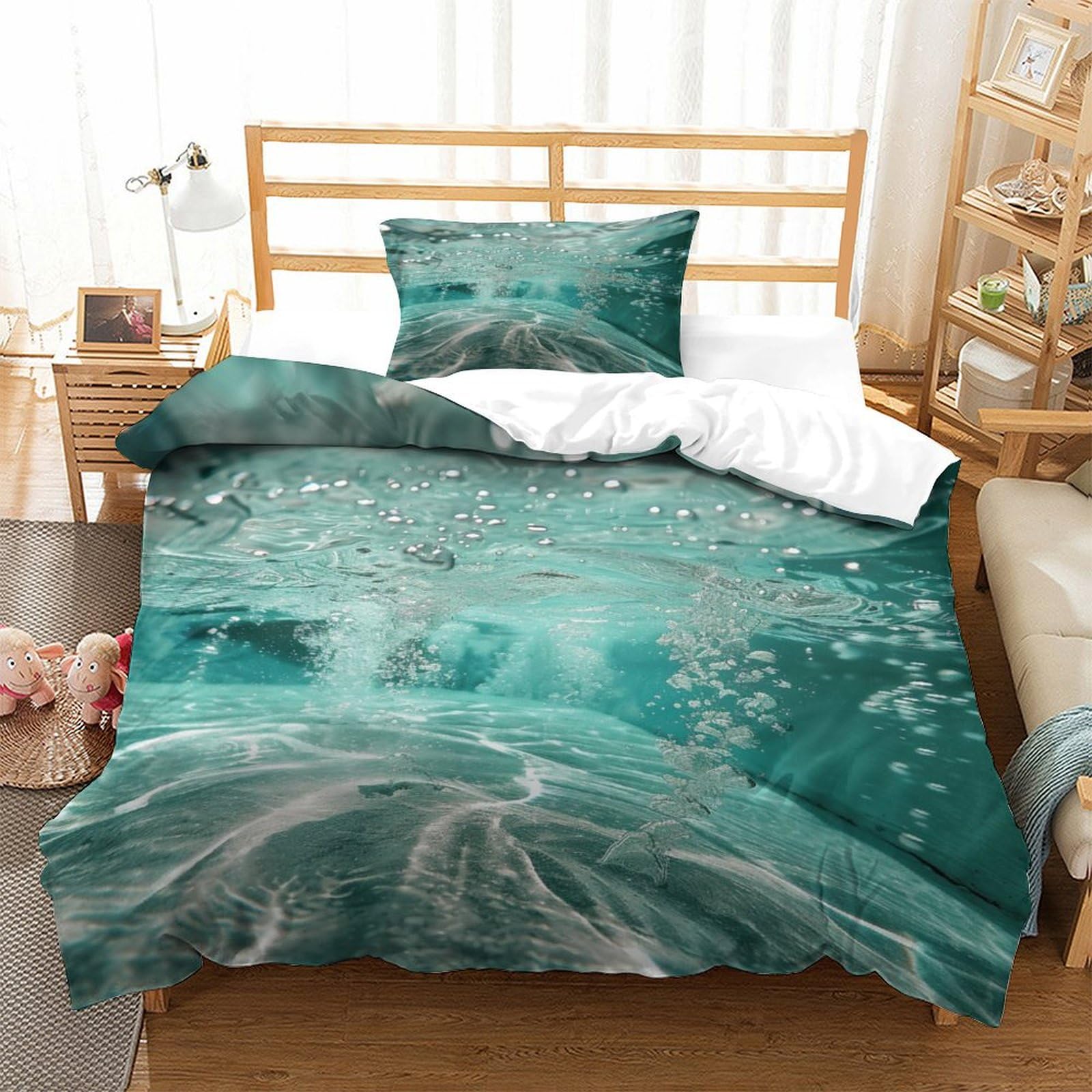 P1s9u7w5y Water Ripple-1 Ocean Wave 3D Printed Microfiber 3Pcs Duvet Cover Set Coastal Bedding Set Single（135X200cm）