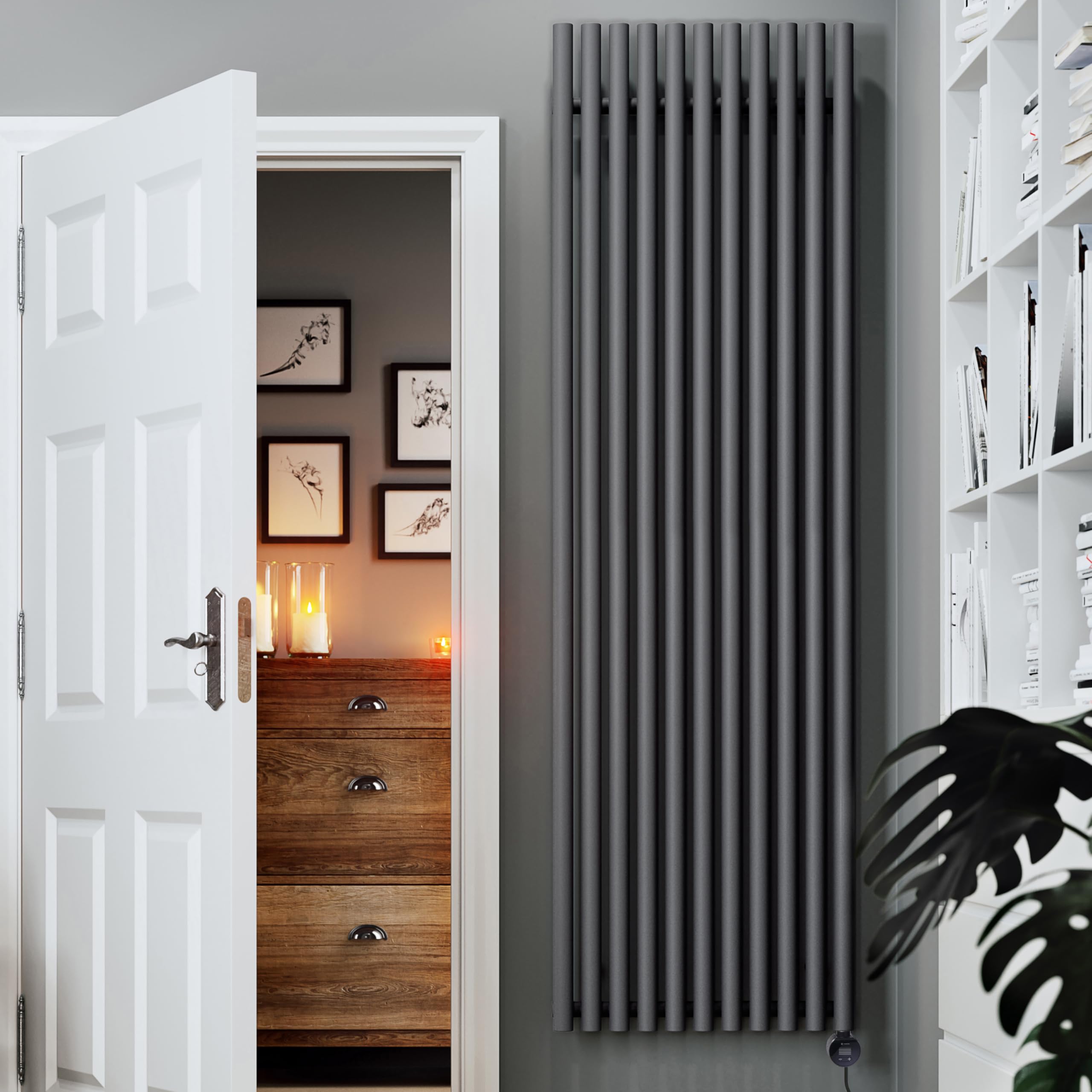 Terma Electric Radiator, Steel, Modern Grey, 2000h x 590w (mm) [1.5kw]