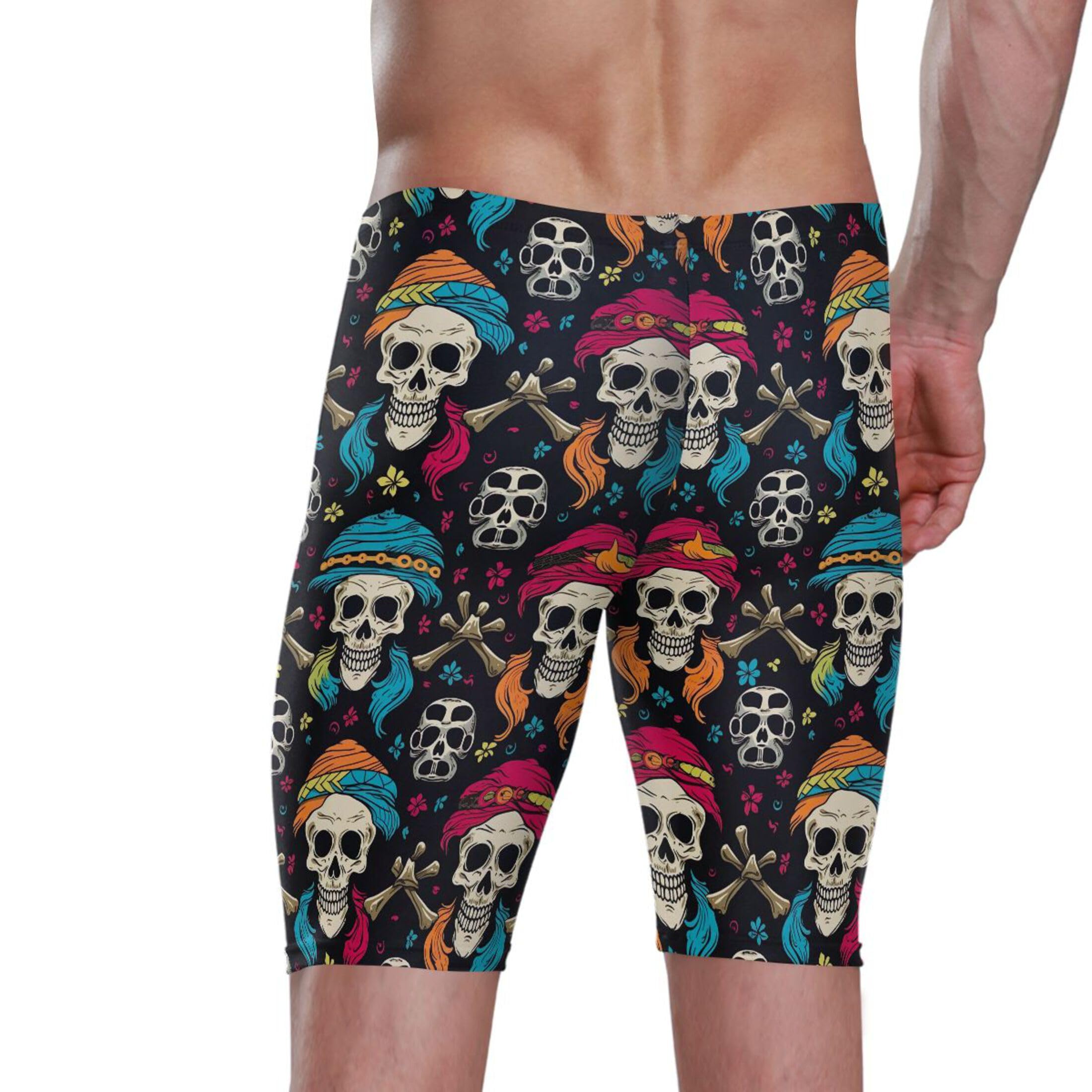Sugar Skull Skeleton Gothic Swim Jammers for Men Athletic Durable S B0400509