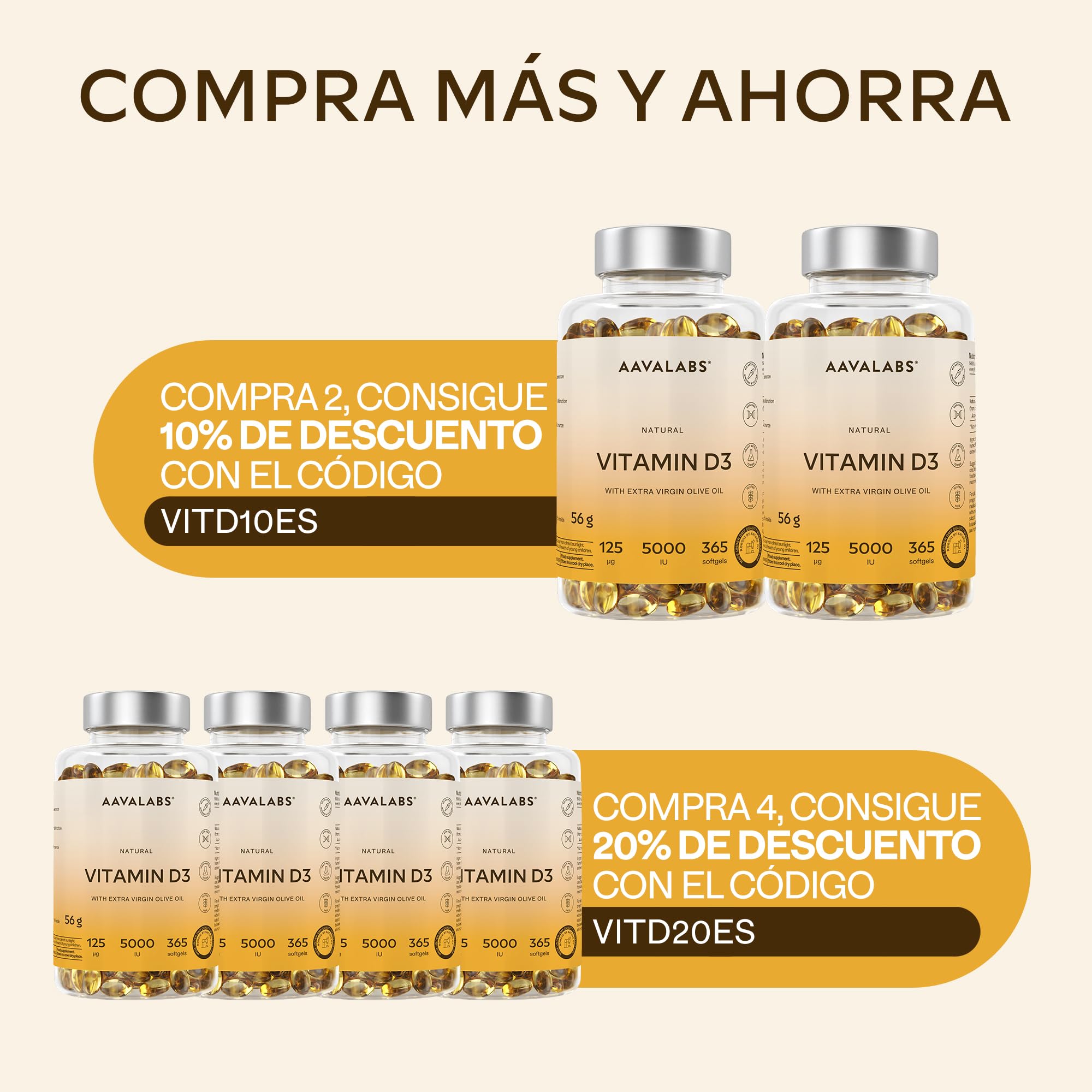 Vitamina D3 Natural [5000 UI] Depot - Altamente Concentrada - con Aceite de Oliva Extra Virgen para una Absorción Óptima - Favorece la Función Ósea e Inmunológica - Complemento Alimenticio - 365 Cáps