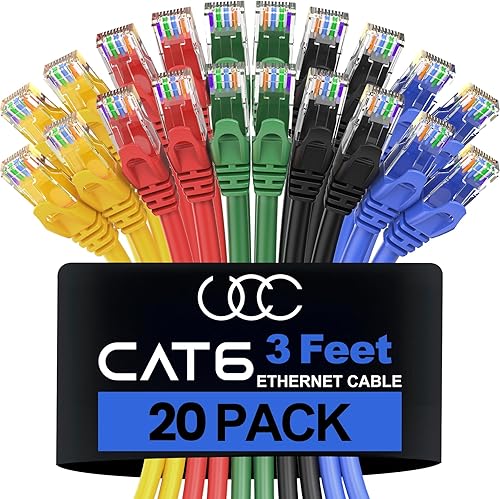 Ultra Clarity Cables Cable Ethernet Cat6 (3 pies) LAN, UTP Cat 6 RJ45, red, parche, cable de Internet, paquete de 20 (3 pies)