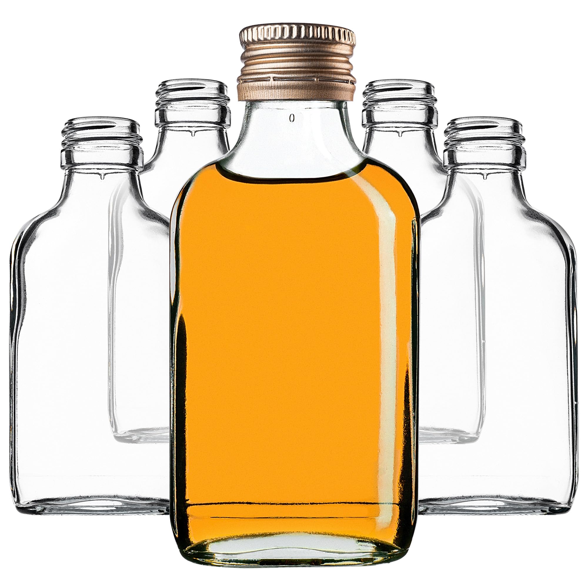 KADAX 50er Set Flachmann 100ml, kleine Glasflaschen mit Schraubverschluss, Fläschchen, leere Flaschen zum Befüllen, mini Likörflaschen, Schnapsflaschen (Gold)