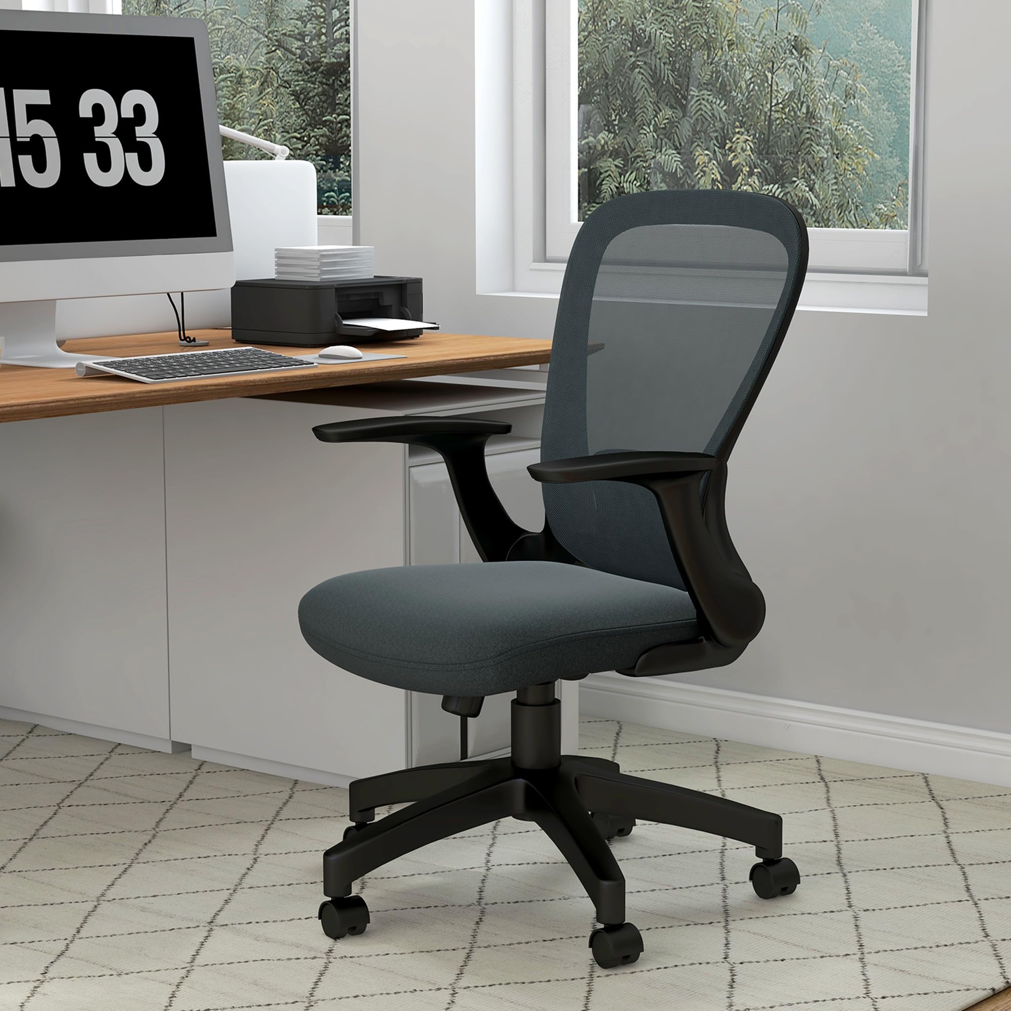 Vinsetto Sedia Da Ufficio Ergonomica In Rete - Braccioli Sollevabili, Schienale A Dondolo, Altezza Regolabile, Girevole 360°, Grigio, Portata 120 Kg - 2