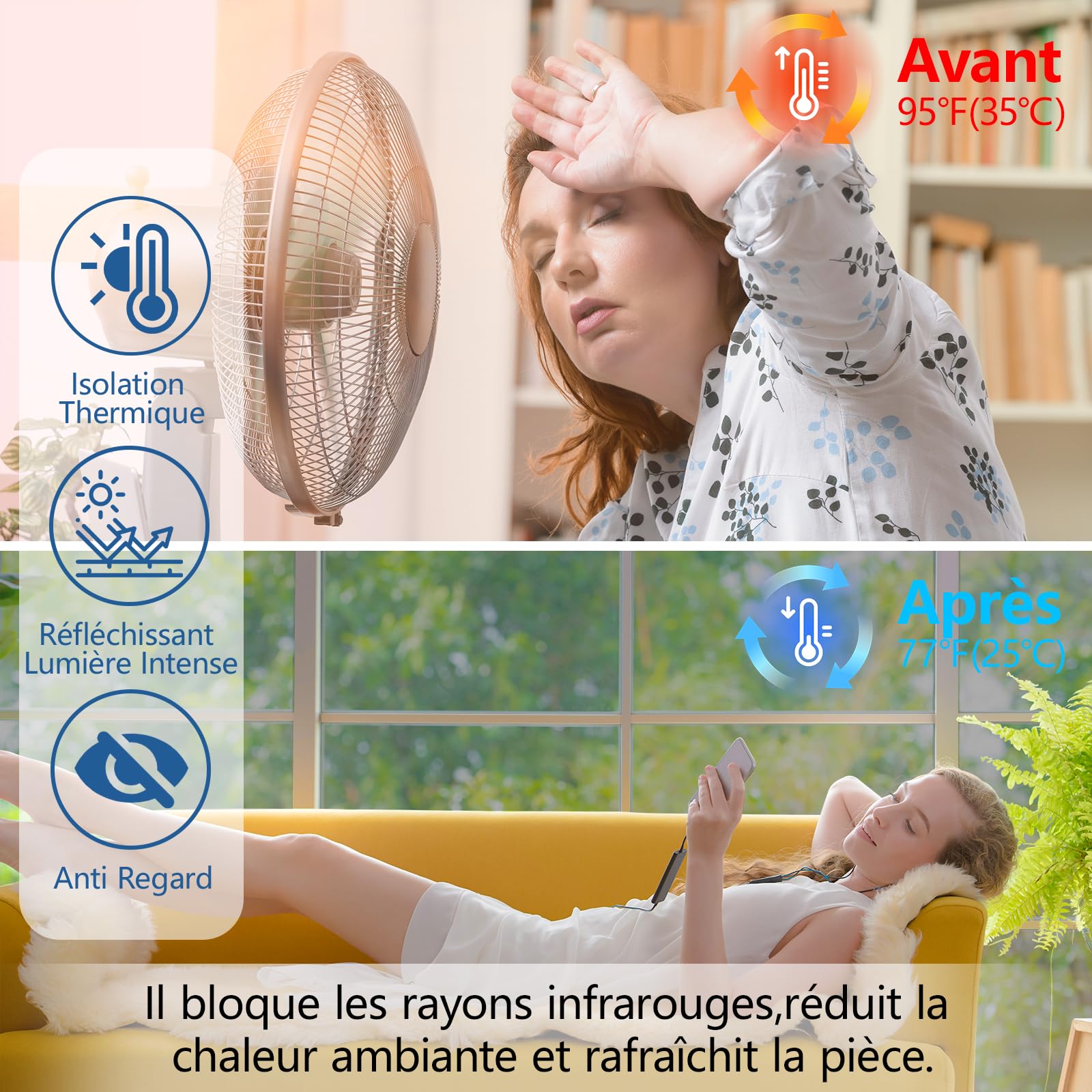 Film Fenetre Anti Regard Anti Chaleur 44.5x200cm Adhésif Occultant Miroir Anti UV Protection Vie Privée