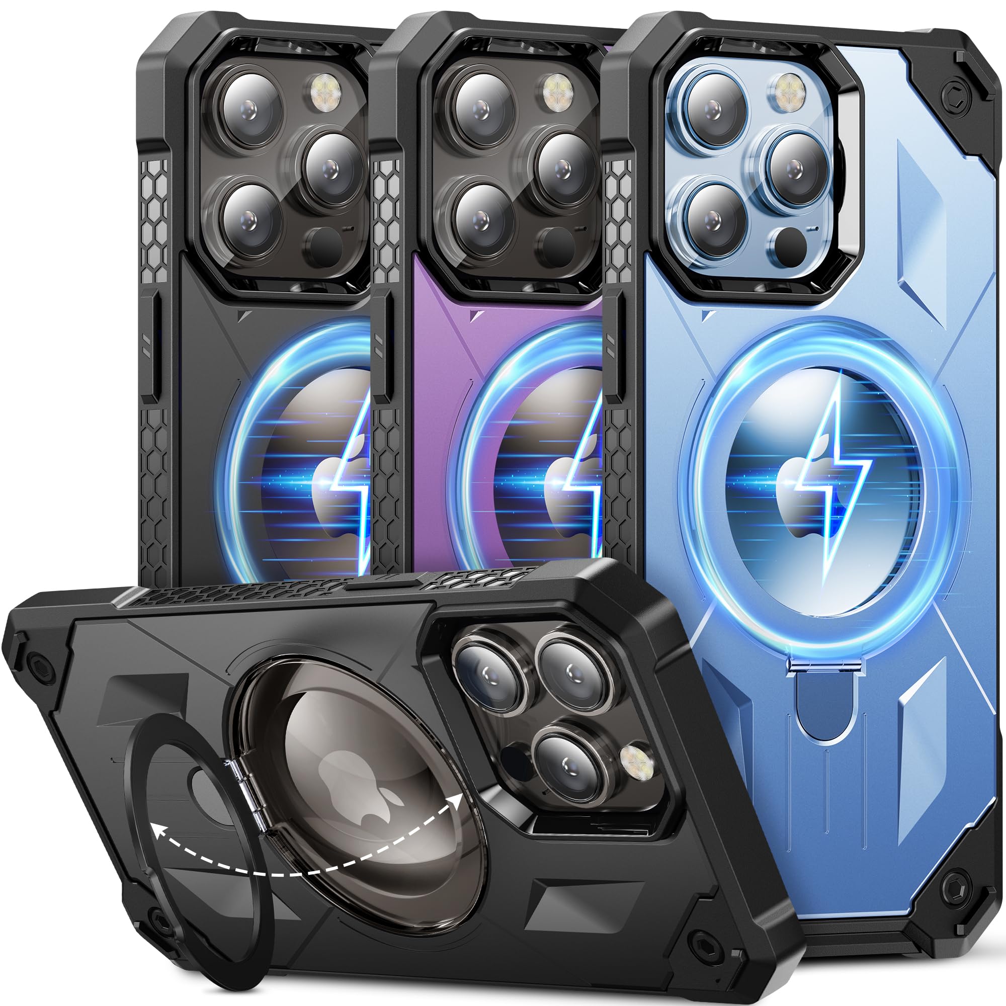 Magnetic for iPhone 13 Pro Max/12 Pro Max Case, with Stand Compatible with MagSafe, 10FT Military Grade Drop Protection, Shockproof Protective Heavy Duty Rugged Case Cover for Men, Black