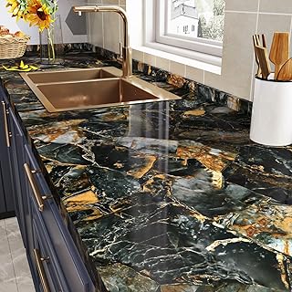 HotDecor Kitchen Worktop Covering Black Marbl...,