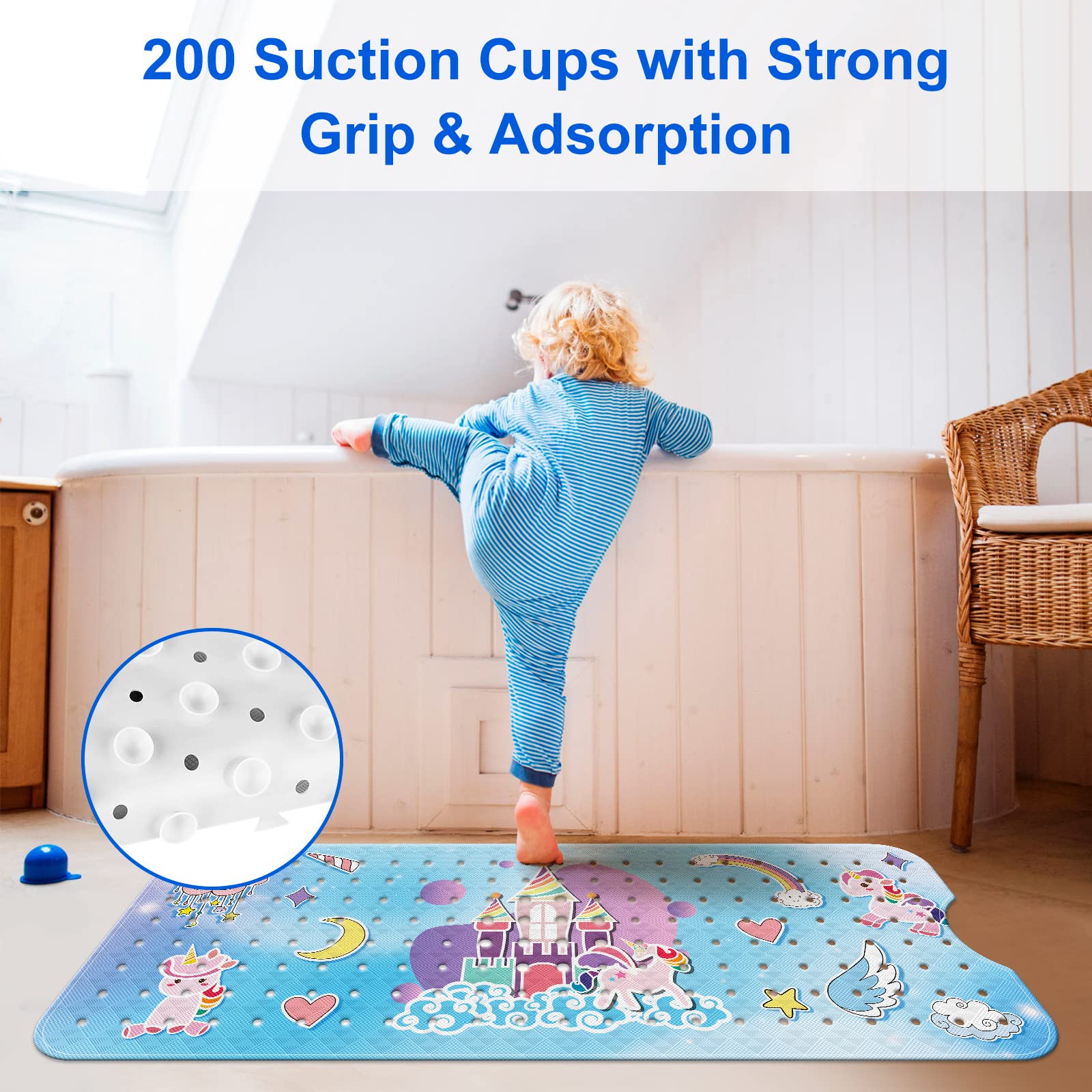 Tapis De Baignoire Antidérapant Licorne 100x40 Cm - Tapis Douche Bébé Avec Ventouses, Sécurité Enfants