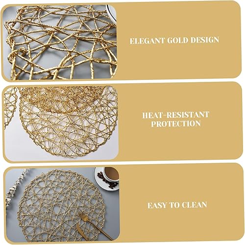 Miniatura 4 de Manteles individuales redondos dorados de 15 pulgadas, 6 manteles individuales antideslizantes huecos resistentes al calor, lavables para