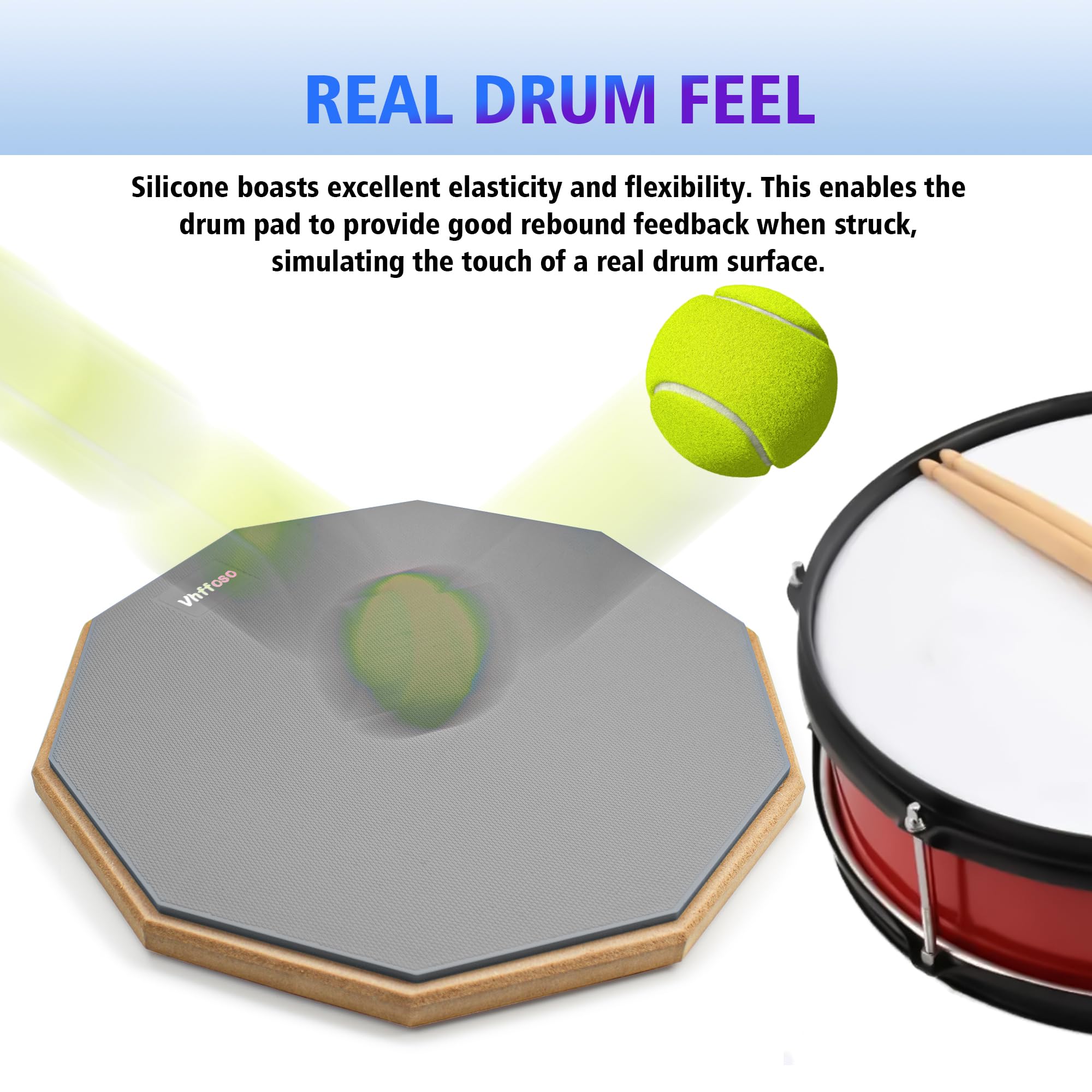 12 Inch Practice Drum Pad with Stand, Sticks and Drum Stick Bucket, Beginner Snare Drum Pad with Drumsticks(one pair) and Carrying Bag, Double Sided Silent Drum Pad (Gray)