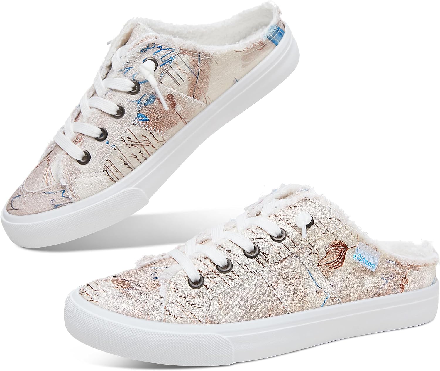 Obtaom Women Canvas Mules Memory Foam Clipper Fashion Sneakers Comfortable Slip-On Mule Backless Holiday Shoes