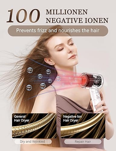 Miniatura 2 de ANLAN ion Secador de pelo, secador de pelo con motor único sin escobillas de 120,000 RPM, 100 millones de iones negativos, se seca rápidamente y