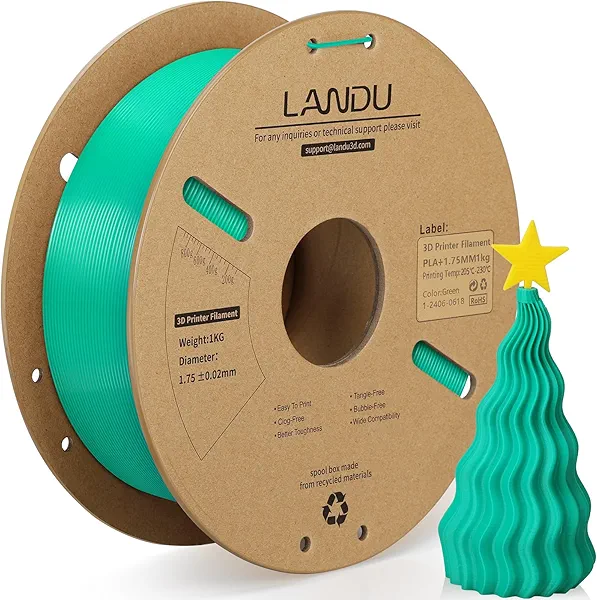 LANDU PLA Plus (PLA+) Filament 1.75mm Green 1KG, High Toughness PLA+ 3D Printer Filament Pro, Dimensional Accuracy +/- 0.02mm, Neatly Wound 3D Printing Filament -Cardboard Spool (2.2 LBS) 330 Meters