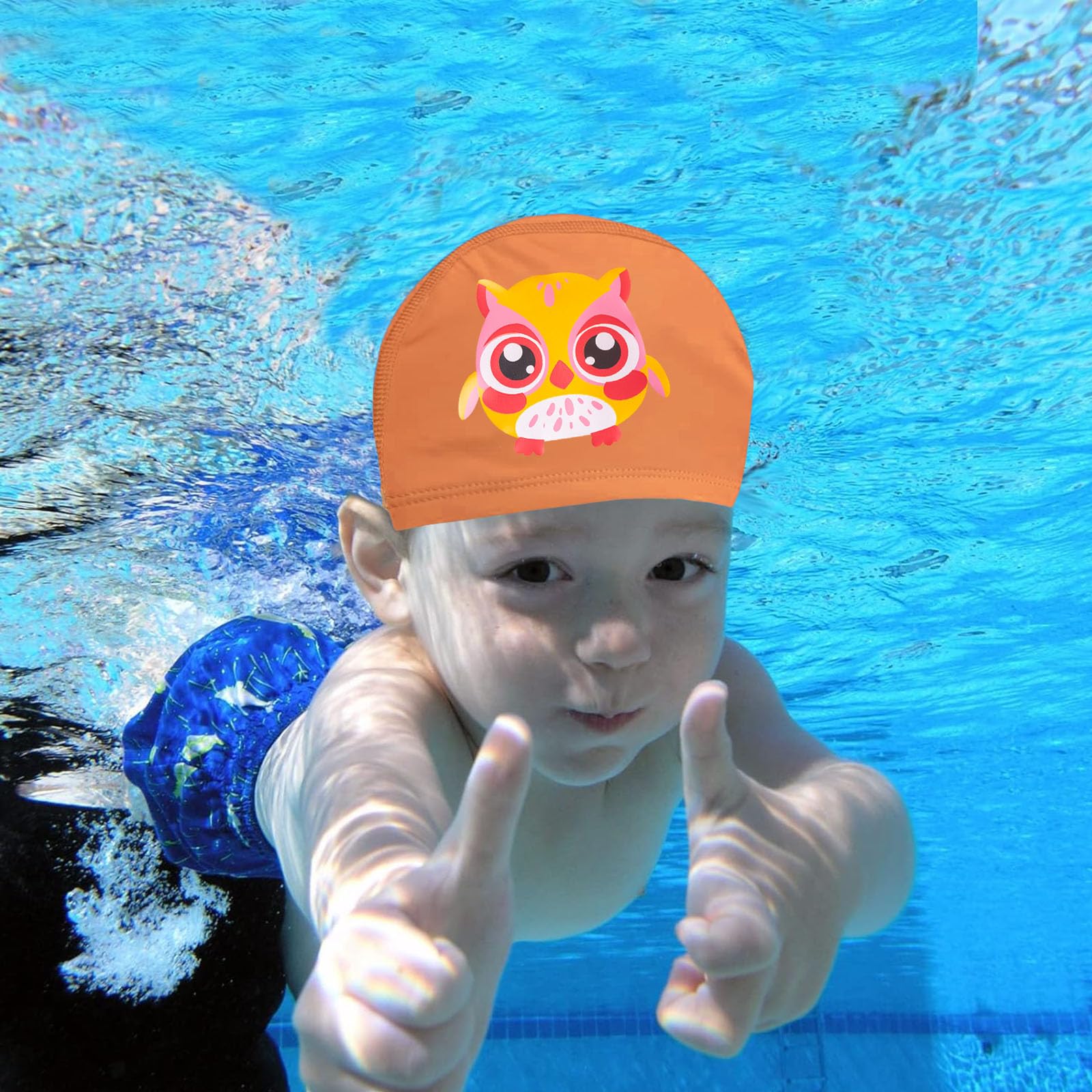 GWAWG Kids Swimming Cap - Stretchy Swimming Hat for Boys & Girls (4-10 Years, Orange) - Image 3