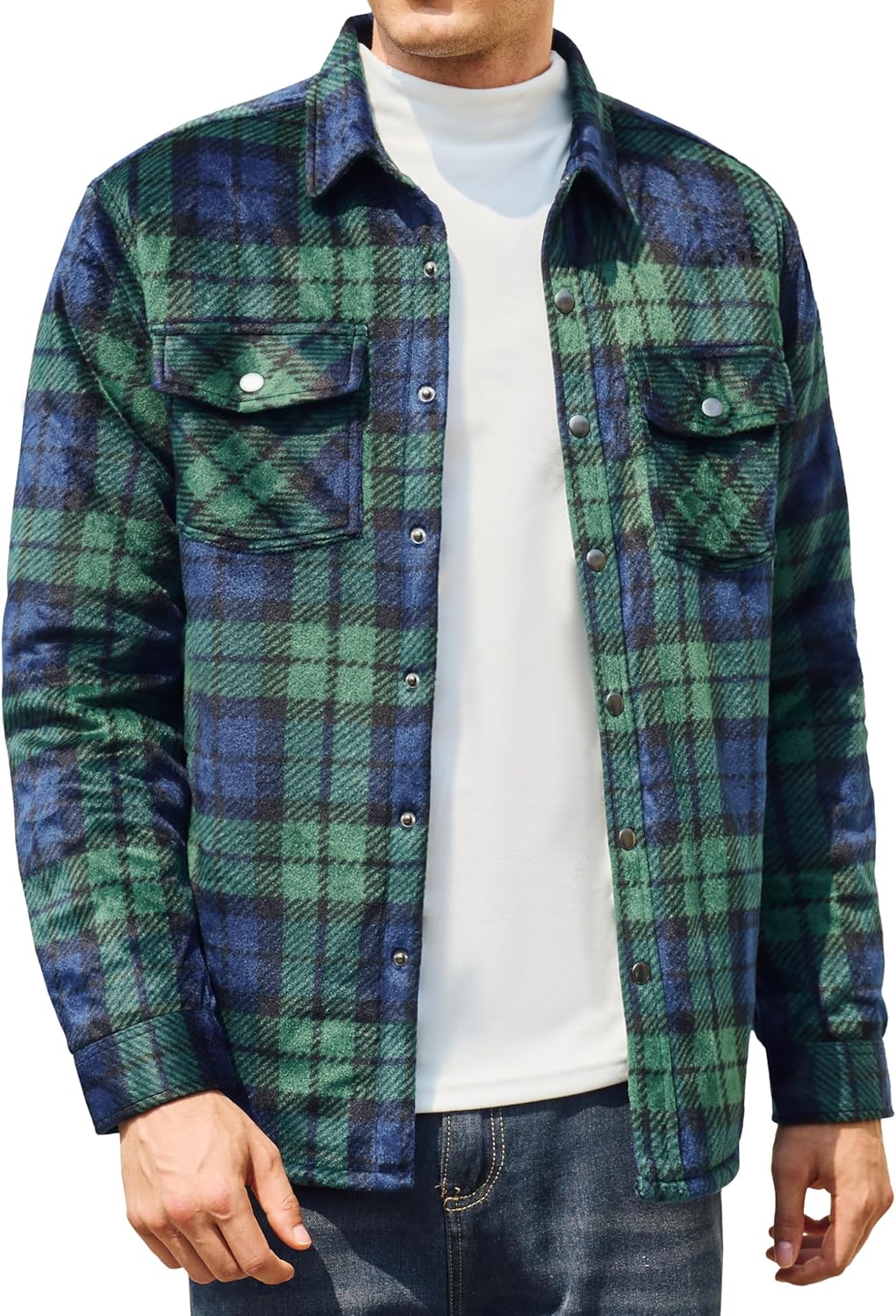 MAGNIVIT Men's Flannel Shirts Long Sleeve Quilted Flannel 5 Pockets Jacket for Men Thermal Plaid Shirt Winter Shacket - Image 2