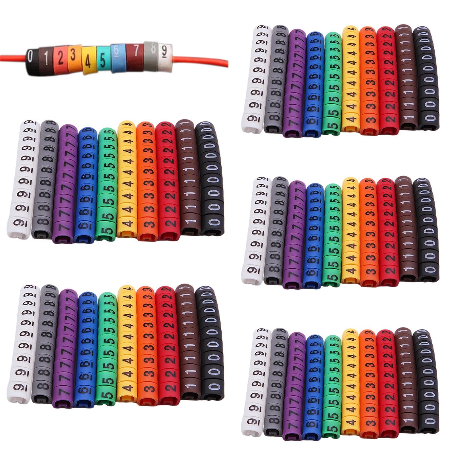 500 Pcs Cable Markers 0-9 Numbers, 10 Color-Coded Wire Labels, Durable Insulation Tags for Cable Identification‌