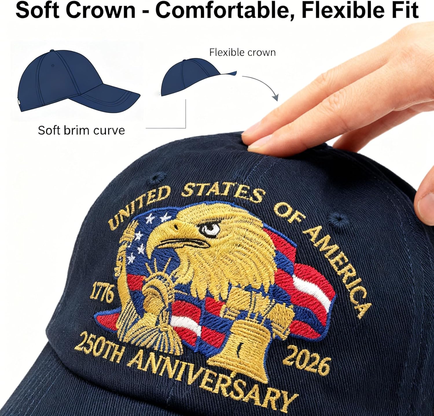 250 Anniversary USA hat, Patriotic Embroidered Baseball Cap, Patriot Cap 1776-2026 Bicentennial Gift for Men & Women - Image 4