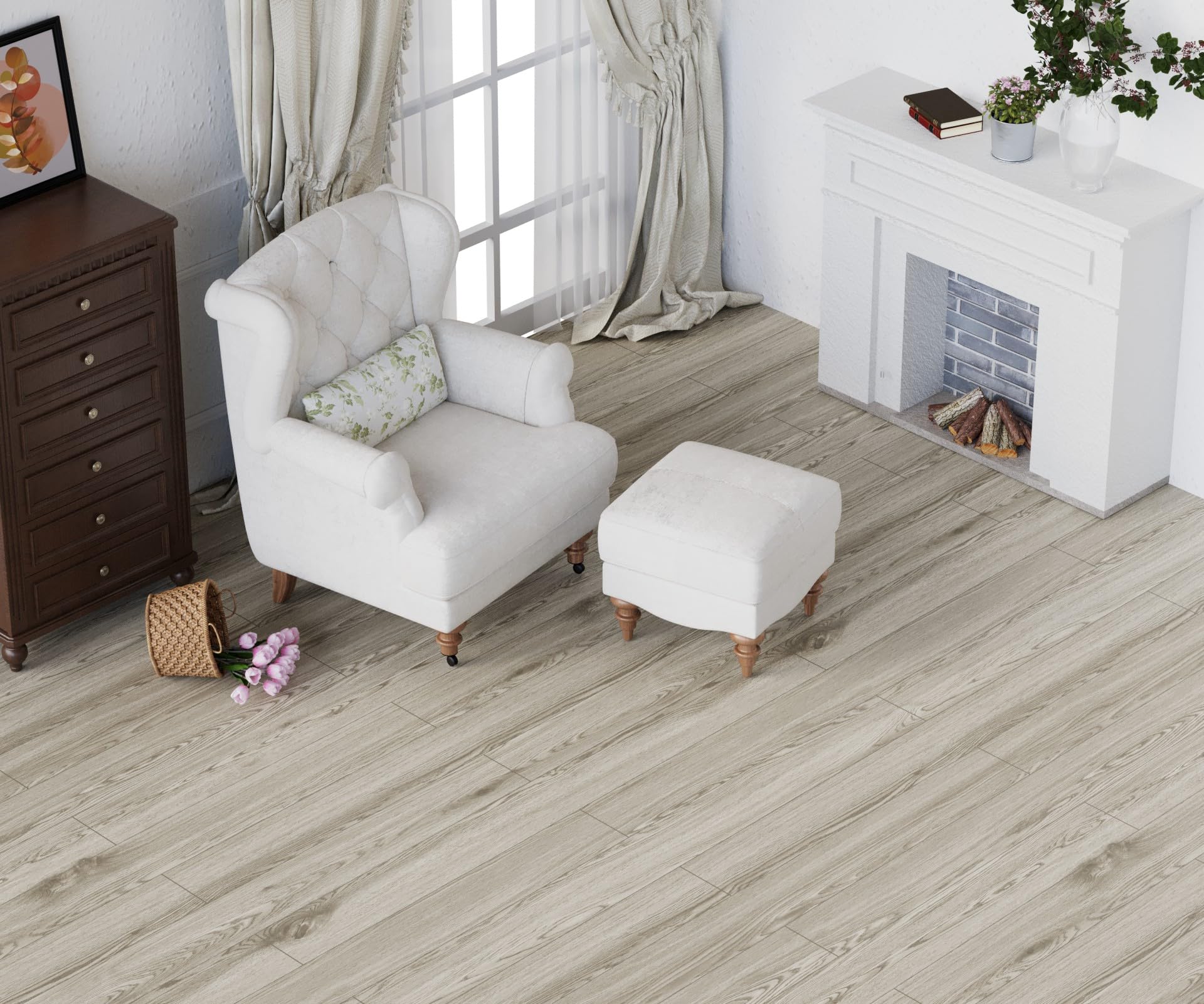 Oxdigi PVC Bodenbelag Selbstklebende 3m², Holzoptik Vinylboden Bodenfliesen, Verdickende Bodenaufkleber für Eingangstür, Wohnzimmer, Küche, DIY Zuschneidbar Vinyl-Fußböden 60x500 cm