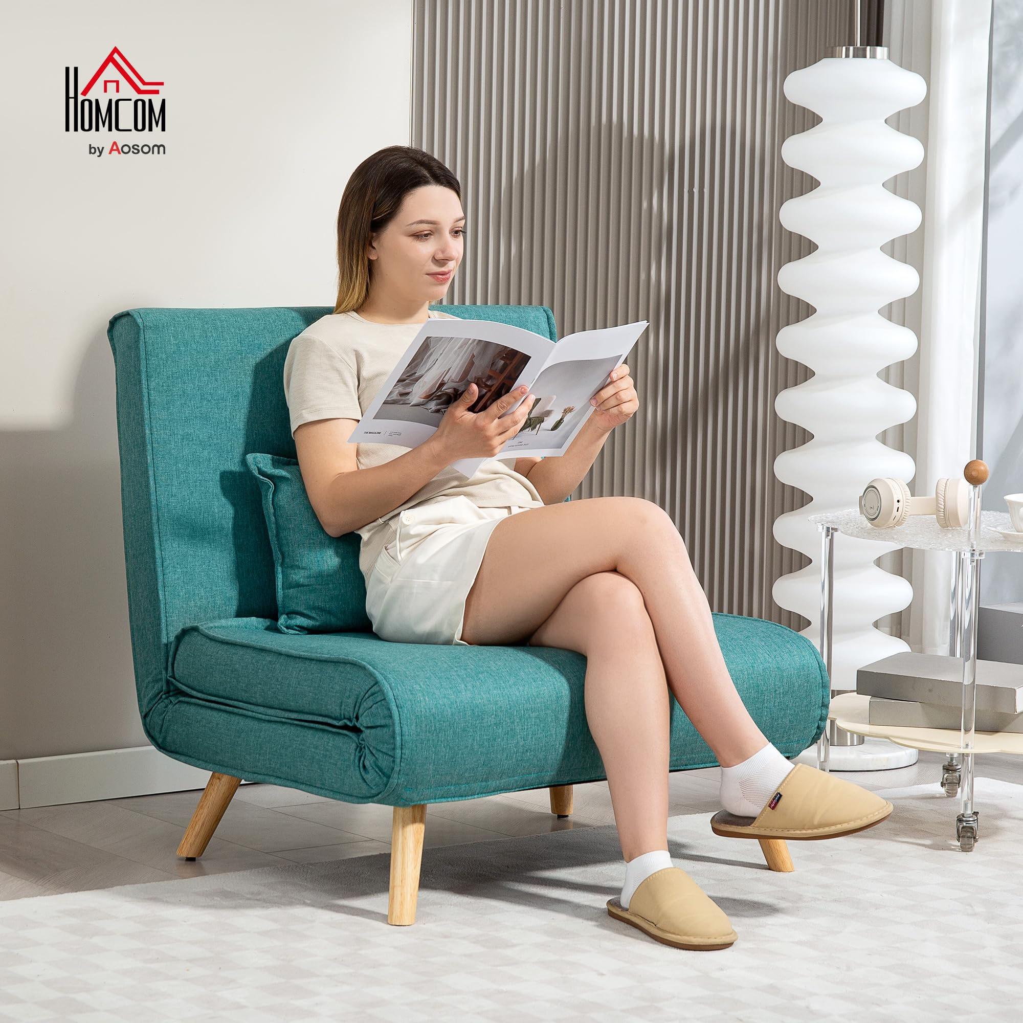 HOMCOM Poltrona convertibile 1 posto 3-in-1 con cuscino verde