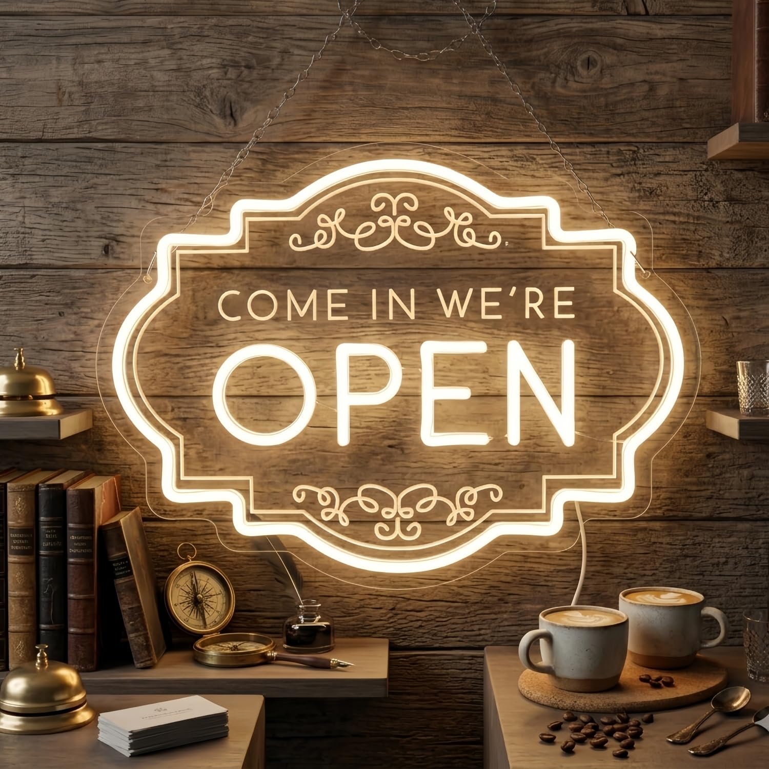 Offenes Neonschild, 43,2 x 32 cm, USB-betriebenes LED-Licht für Ladendekoration | Wir sind ein offenes Willkommenslicht für Restaurants, Cafés, Geschäfte, Bars und Heimdekoration
