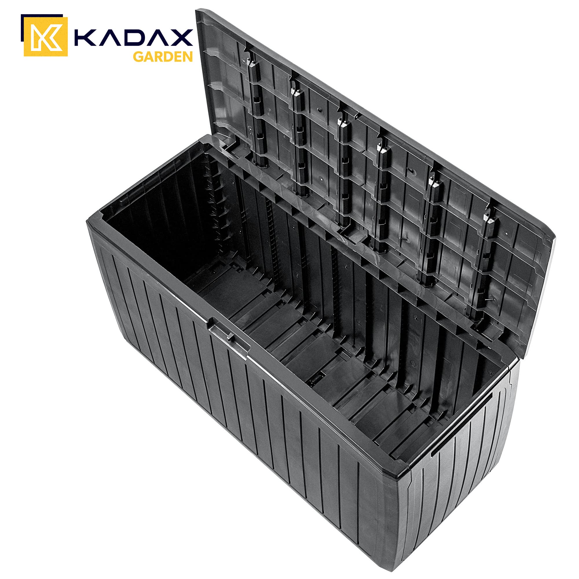 KADAX Scatola da giardino, 116,6 x 47 x 59,5 cm, in plastica, 290 l, con manici e chiusura, scatola da giardino per riporre cuscini (290 l, antracite)