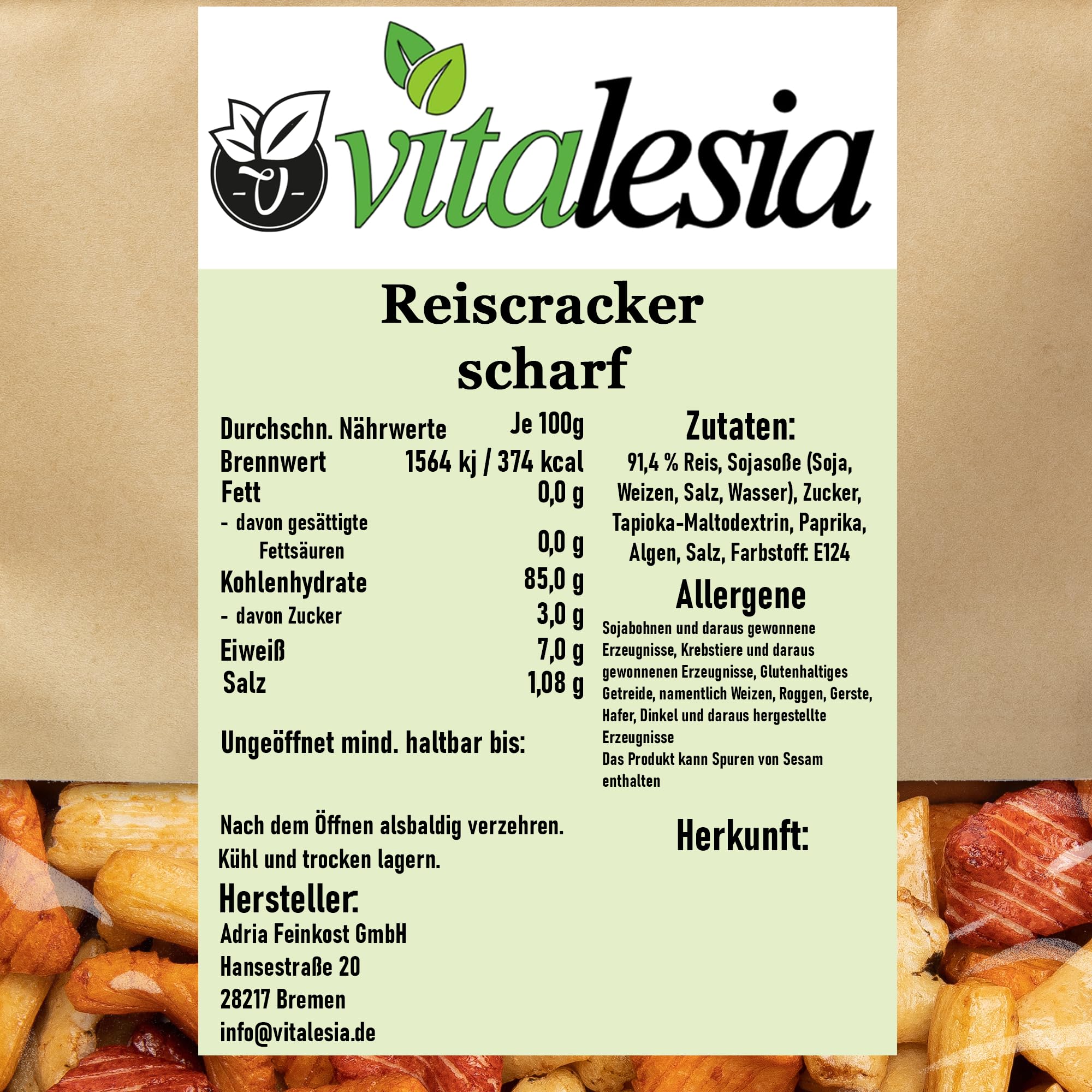 Vitalesia Reiscracker Fuji Mix scharf 2,5kg | asiatische Reissnacks | Reisgebäck | Großpackung für Partys & Vorrat | knusprig, würzig | vegan