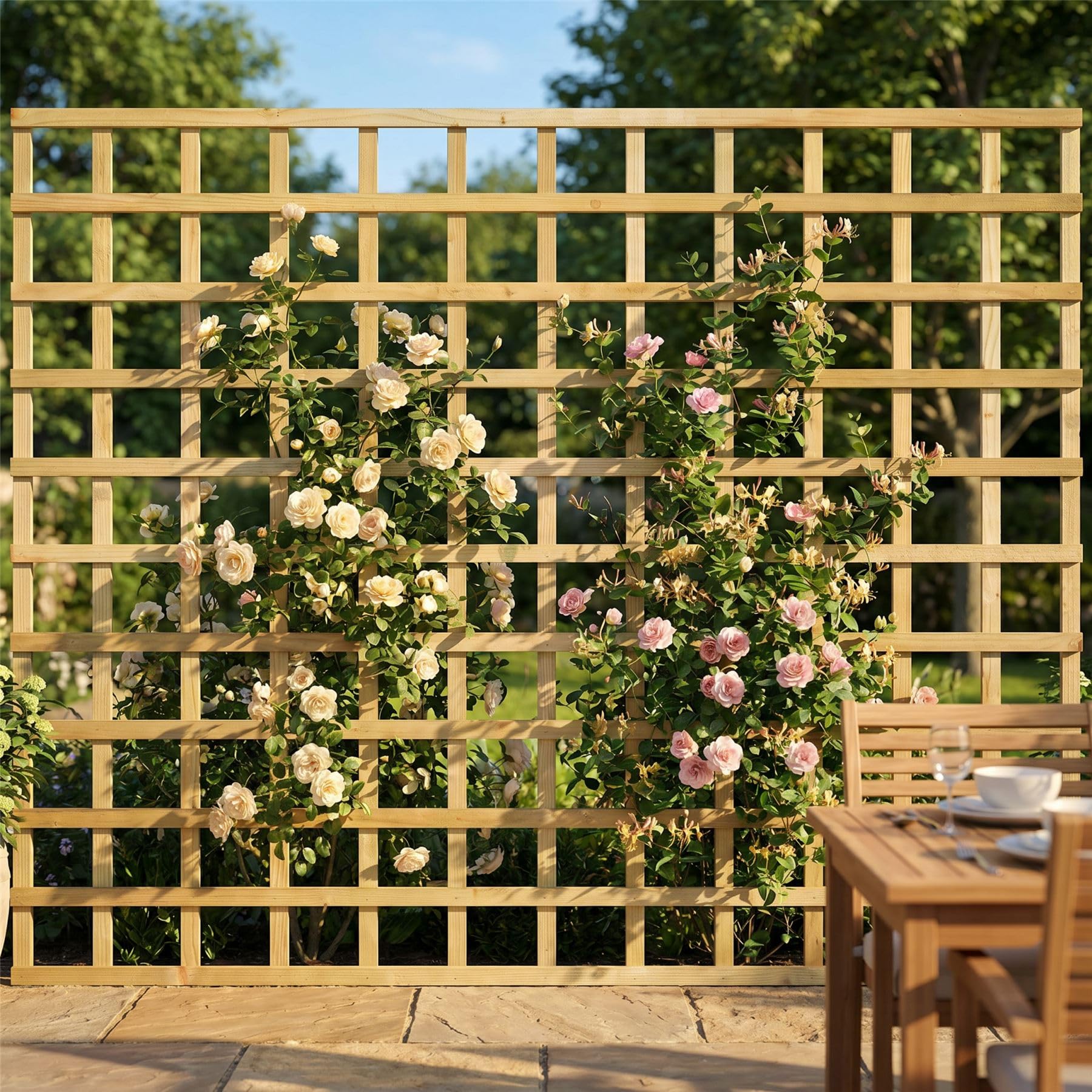 Premier Garden Supplies Pressure Treated (Tanalised) Standard Square Flat Top, 6Ft X 5Ft (3 Pack) Wooden Garden Fence Trellis Panel | Decorative Fencing For Screening Divider, Pergola, & Boundary Wall Lattice (Wide: 182Cm X High: 150Cm)