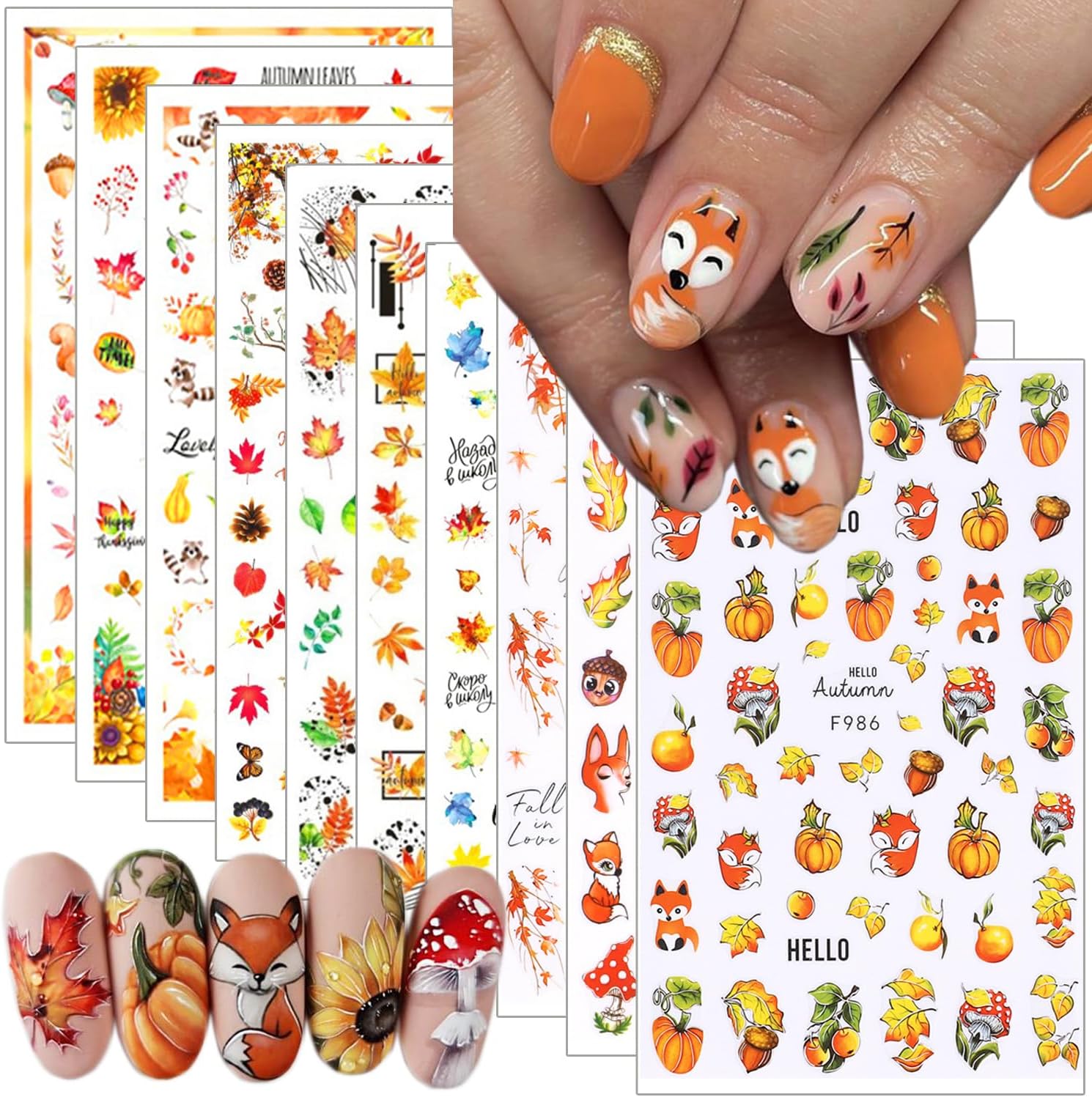 Amazon com Fall Nail Art Stickers 3D Maple Leaves Nail Decals Autumn