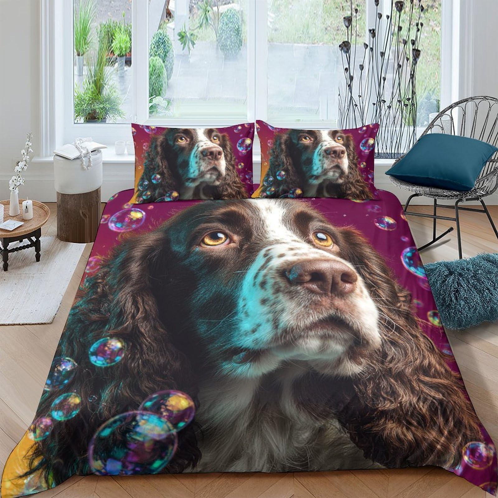 Ctjqhvkz Style-10 3D Printed Dog Portrait Fitted Sheet Microfiber Soft Decorative Bubble Pattern Mattress Cover For Bedroom Guest Room Dorm Single（135X200cm）