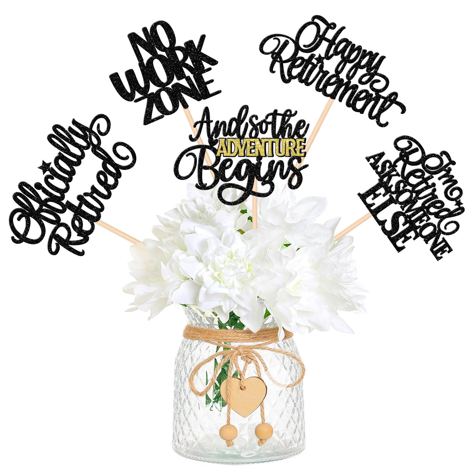 15 PCS Happy Retirement Centerpiece Sticks Officially Retired Table Flower Centerpieces Sticks No Work Zone Floral Decorations for Retirement Theme