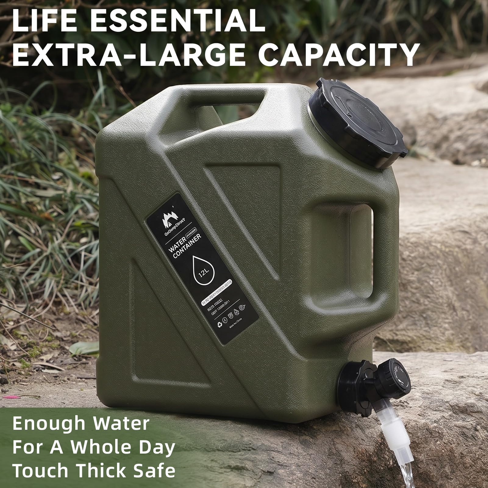 Contenedor de agua para camping, jarra de agua de 3.2 galones con grifo y espiga, tanque de agua portátil para suministros de picnic al aire libre, color verde