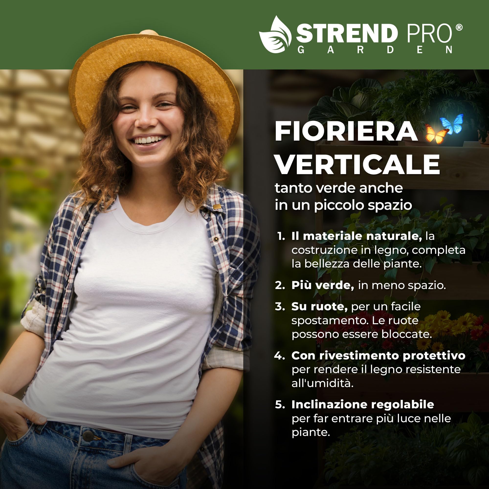 STREND PRO Balcone aiuola rialzata a 4 livelli LEGNO | 147x85x45 cm (AxLxP) | Aiuola verticale resistente alle intemperie Scala per piante da esterno | Aiuola per balcone per fiori, erbe aromatiche