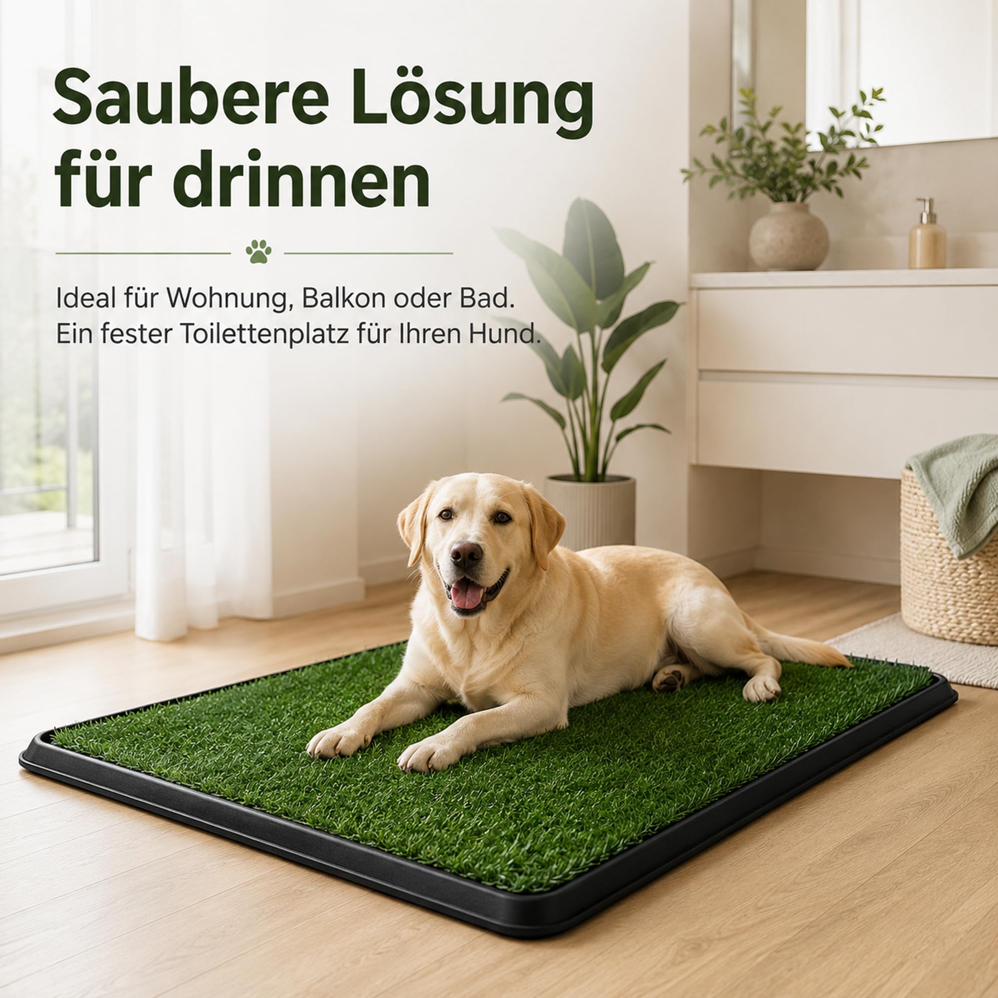 Hunde-Trenntoilette mit Kunstrasen, 3-Schicht Welpentoilette für Drinnen & Draußen, Leicht zu reinigendes Hundeklo Trainingspad für Welpen und kleine Hunde (76 x 51 cm)