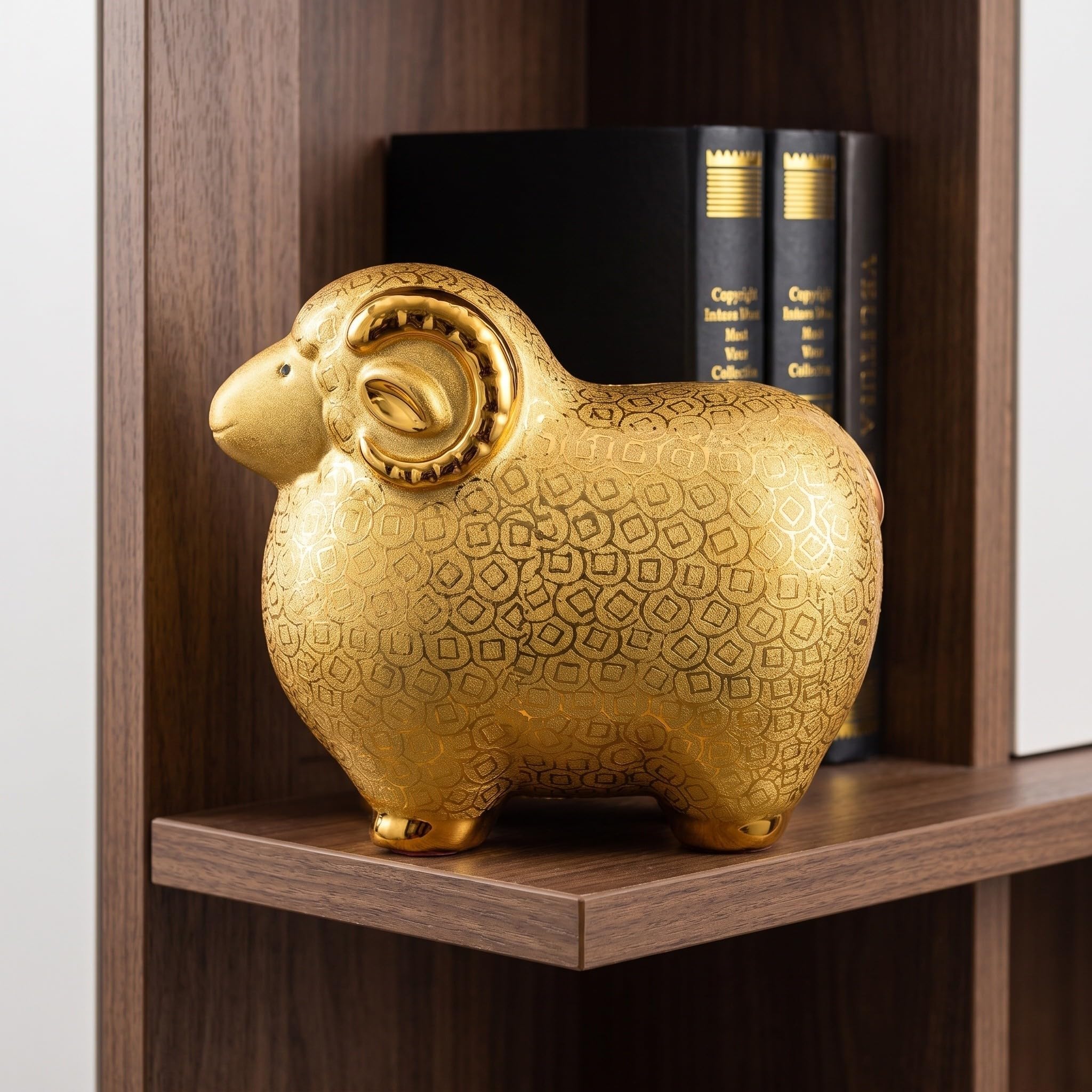 Gadpiparty Hucha de Oveja del Zodiaco Chino, Cerámica Dorada, Figura