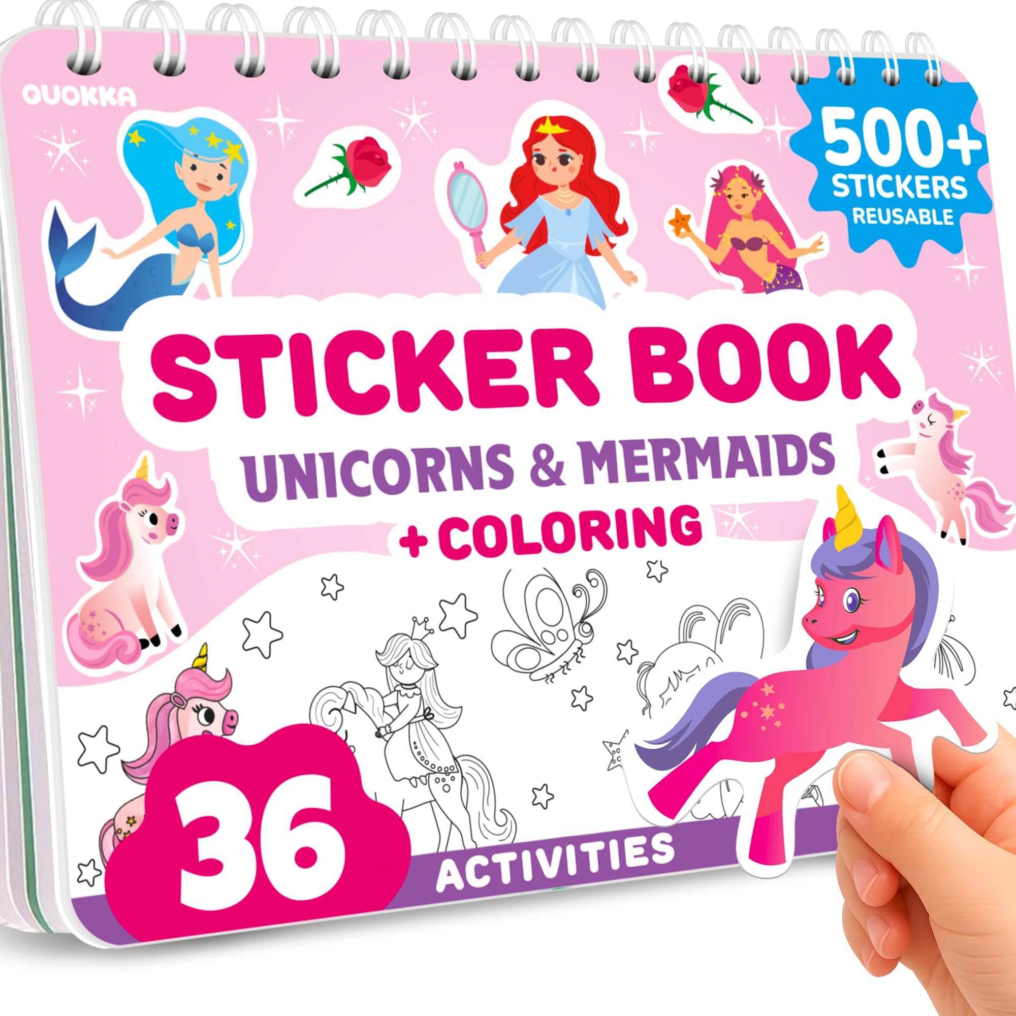 QUOKKA Sticker Book for Kids Ages 3-5 Fairy Tale – Toddler Activity Book, Draw and Stick Creative Workbook with 500+ Stickers, Create Your Own Magical Scenes for Travel Quiet Time Play