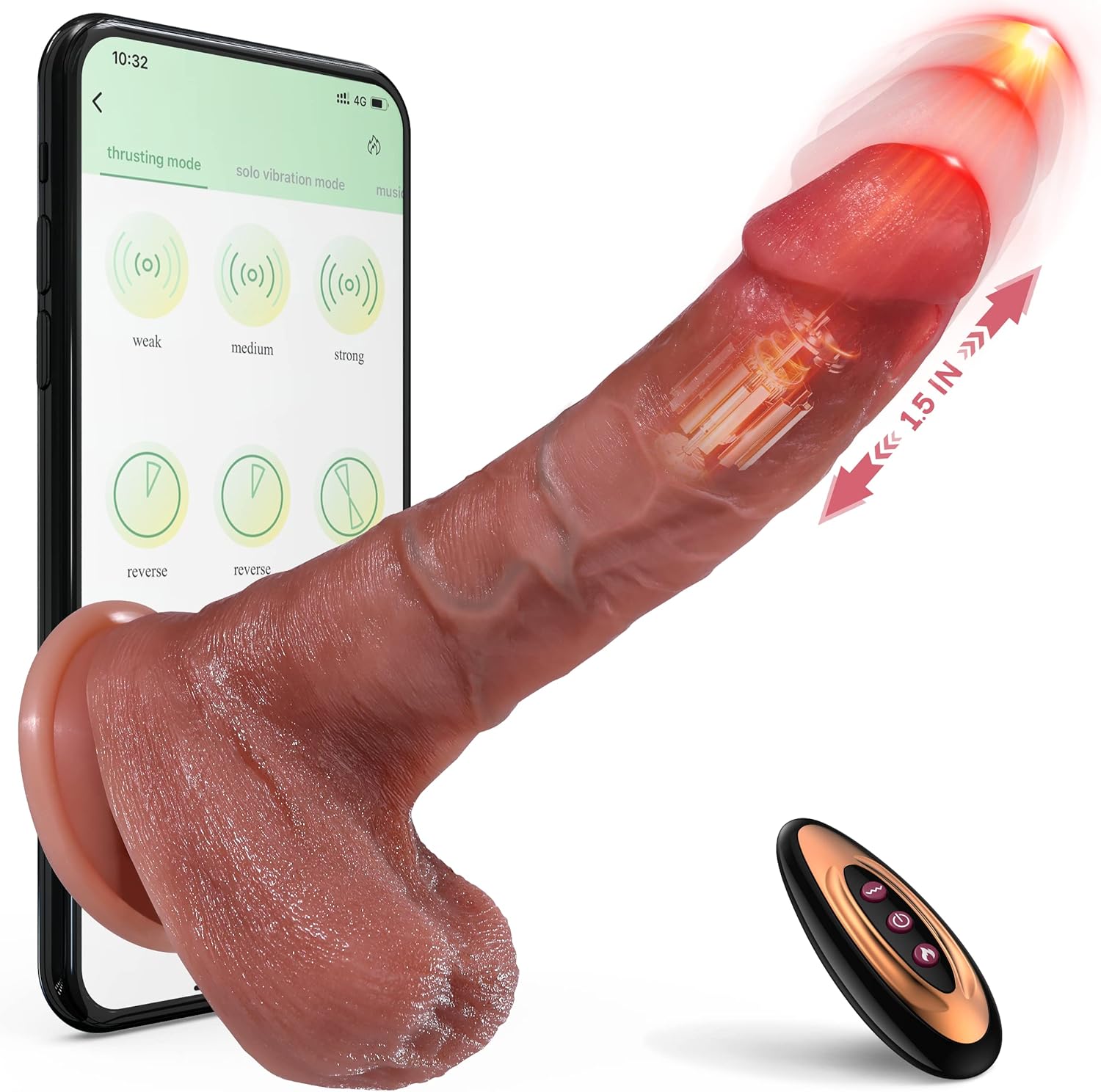 Realistic Thrusting Dildo Vibrator Sex Toy - App and Remote Control Dildos with 5 Thrusting 10 Vibrating Modes Strong Suction Cup, Silicone G Spot Anal Adult Sex Toys for Women Couple Pleasure