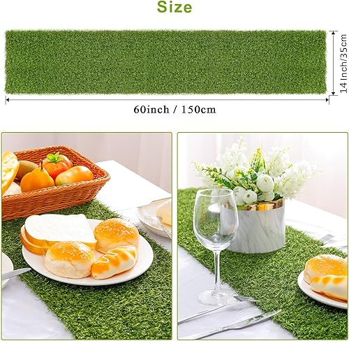 Miniatura 9 de Farochy Camino de mesa de césped artificial, camino de mesa de césped sintético para bodas, cumpleaños, banquetes, baby shower, decoración del hogar