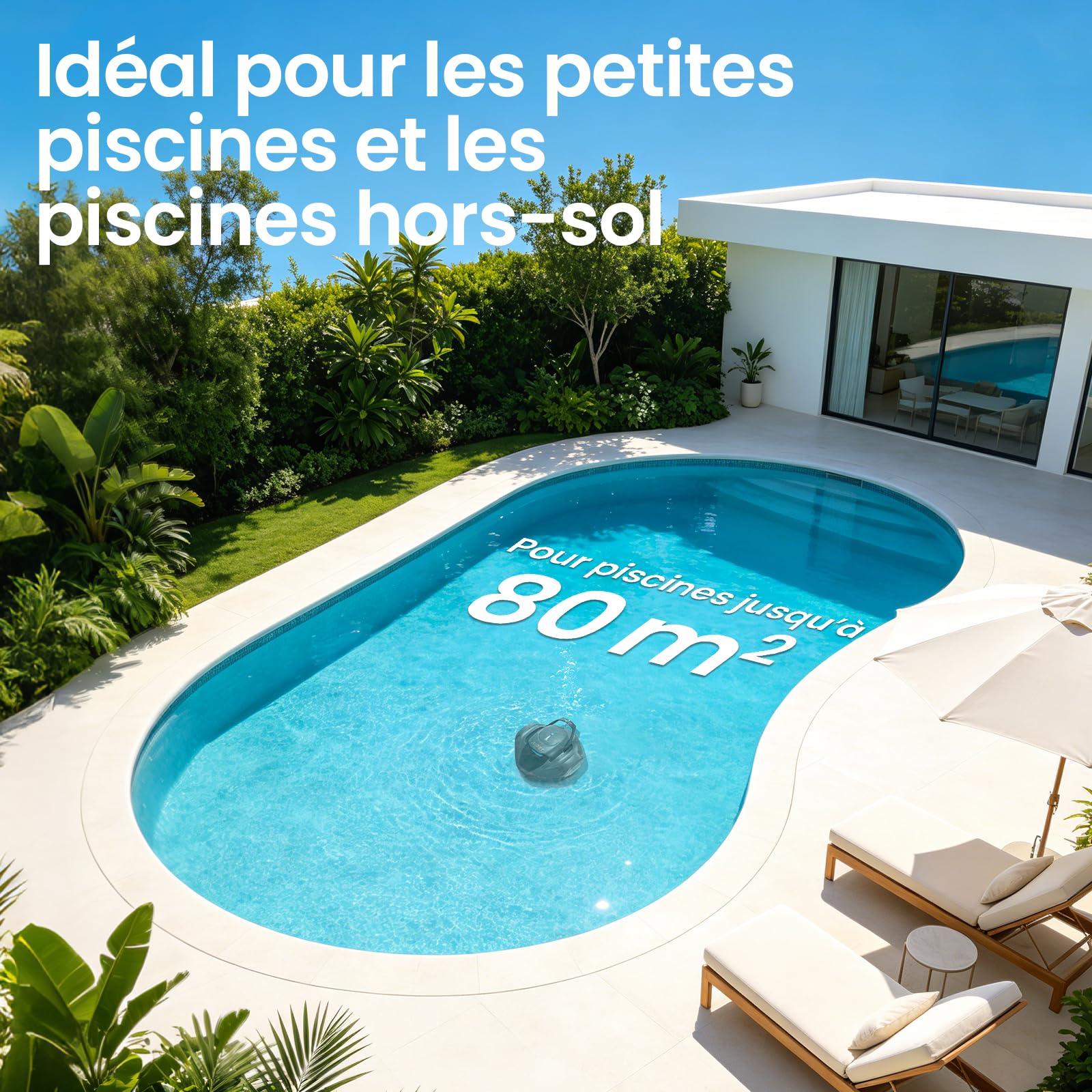 AIPER Seagull 800B Robot Piscine, Aspirateur Piscine Hors Sol, 90 Min d’Autonomie, Stationnement Automatique, Affichage LED, Robot Piscine sans Fil pour Piscines Hors-Sol Jusqu’à 80 m²
