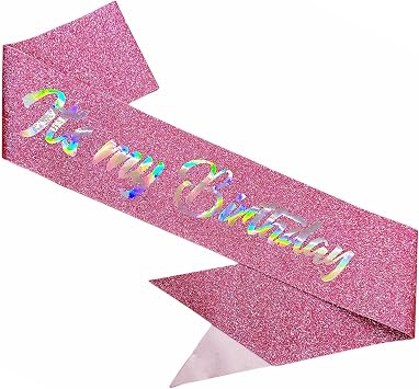 Its My Birthday Sash, Glitter Happy Birthday Sash for Women Funny Birthday Party Decorations Suppiles Bday Sash Gift Ideas, Pink