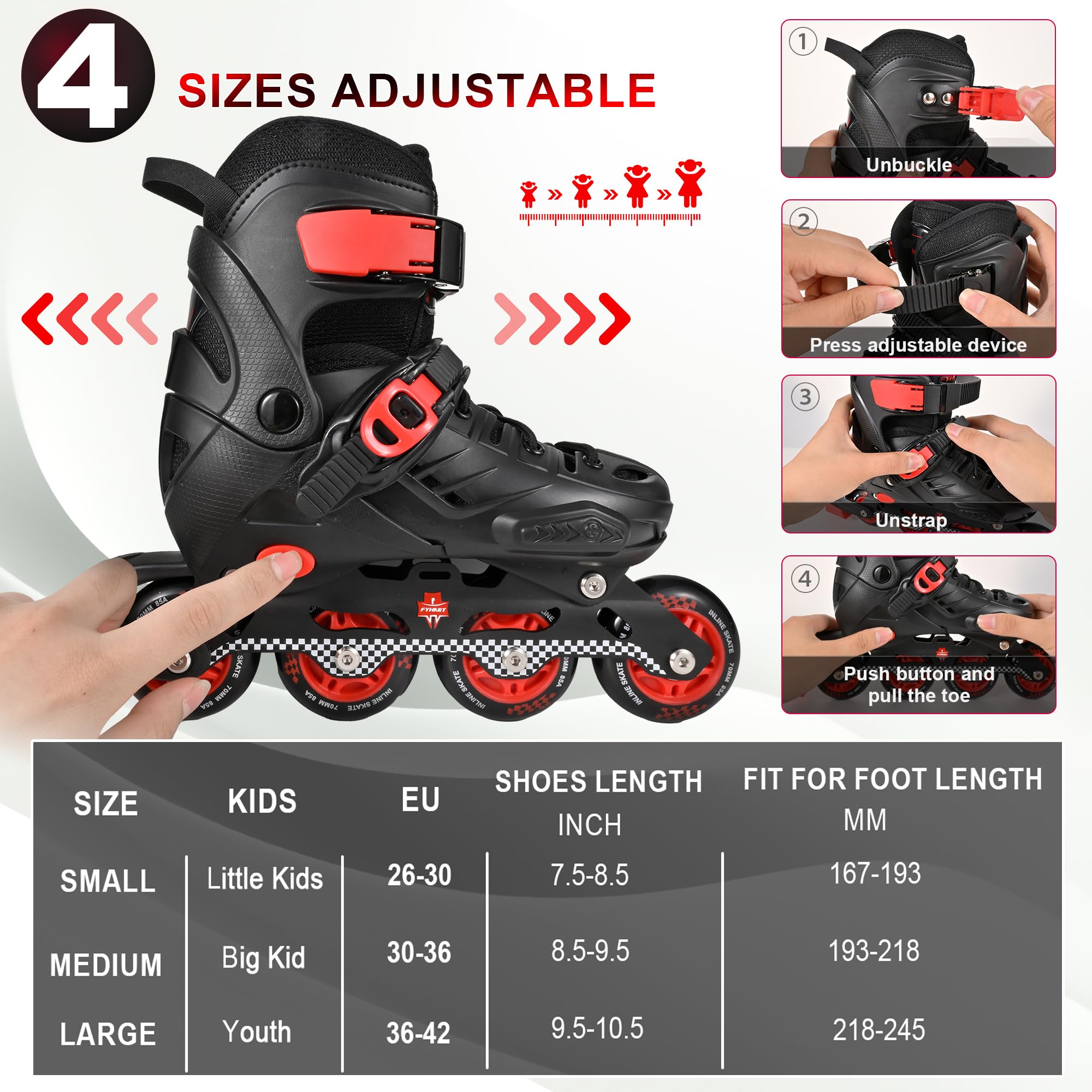 DUZSKJ Patins à roulettes Rollers en Ligne réglables pour garçons et Filles, Patins à roulettes pour Enfants pour Jouer à l'extérieur - 3